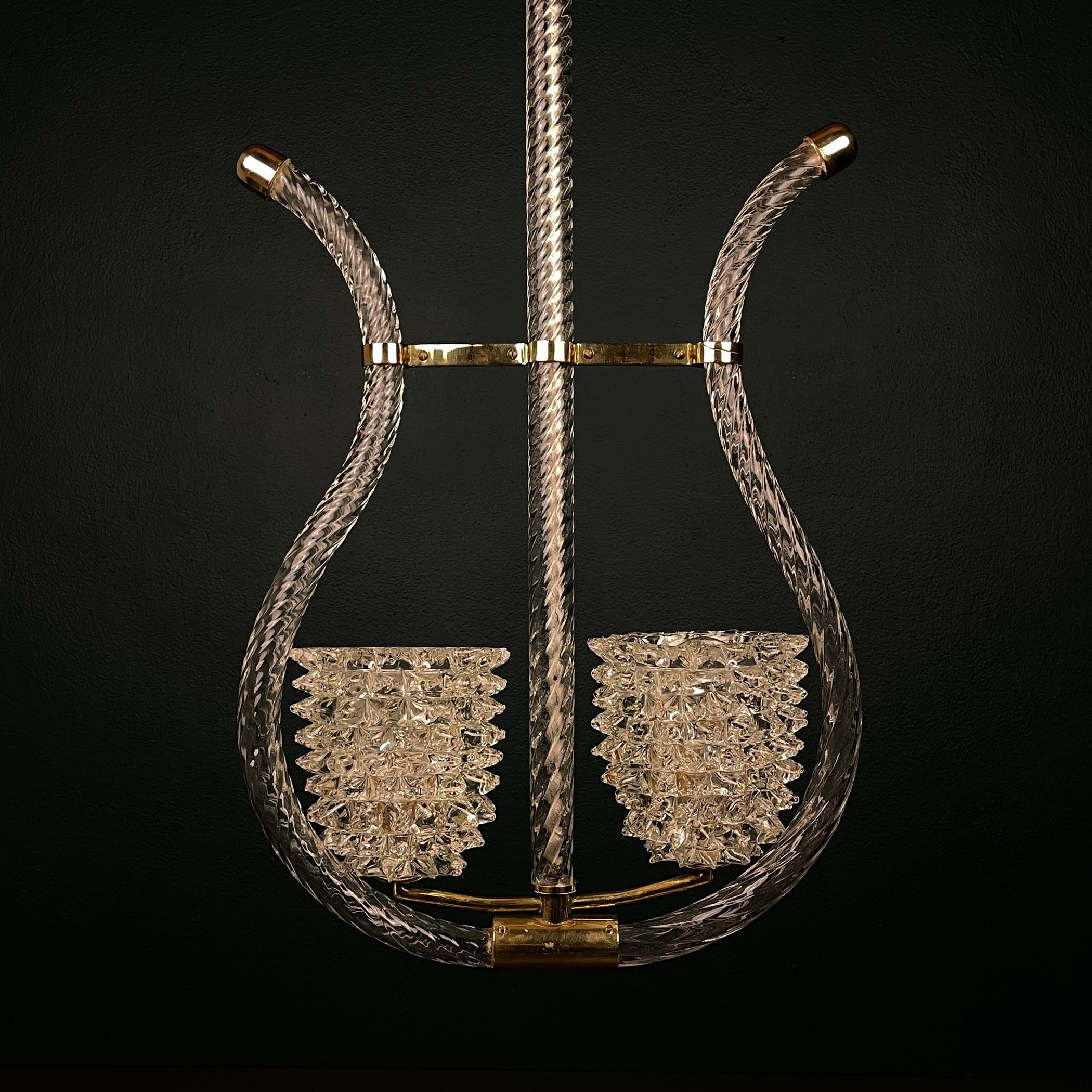 Verre de Murano Lustre Murano Lyre par Ercole Barovier Barovier&Toso, Italie années 1940 en vente