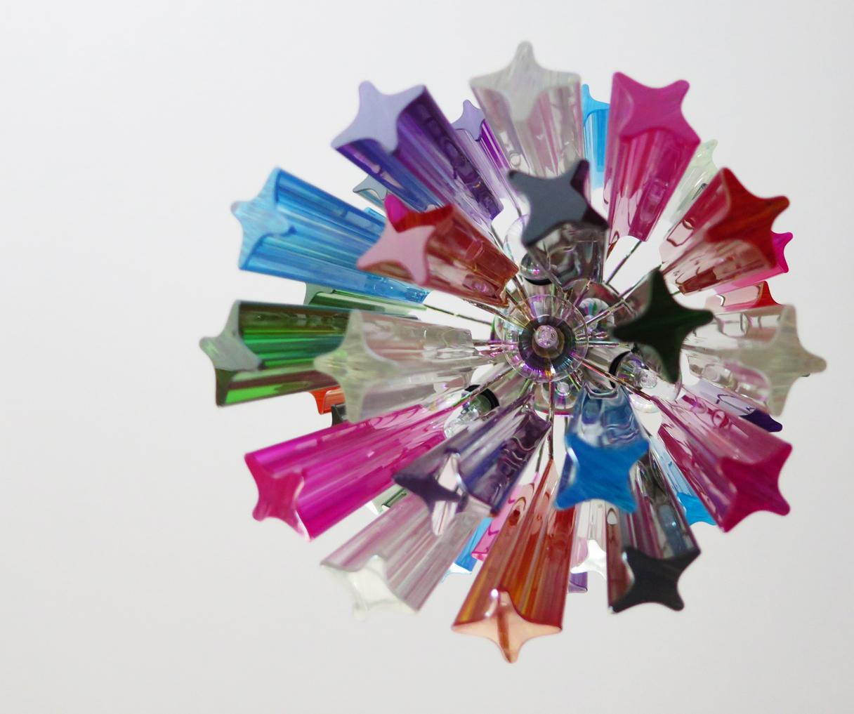 Murano Chandelier Multi-Color, 46 Quadriedri Prism, Mariangela Model 3