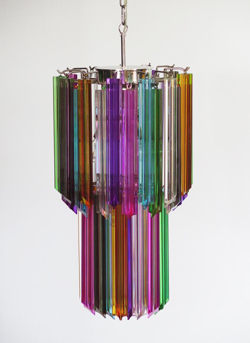 Mid-Century Modern Murano Chandelier Multi-Color, 46 Quadriedri Prism, Mariangela Model