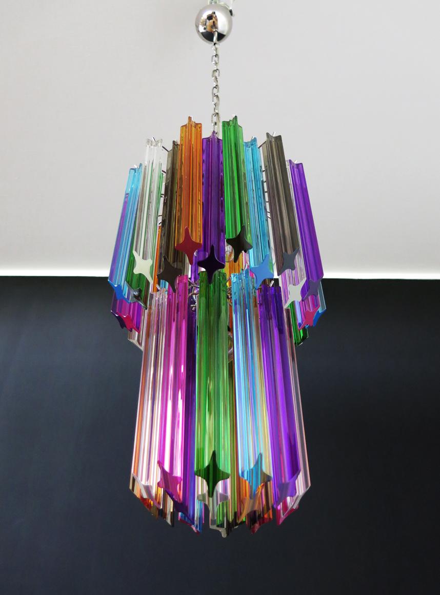 Glass Murano Chandelier Multi-Color, 46 Quadriedri Prism, Mariangela Model