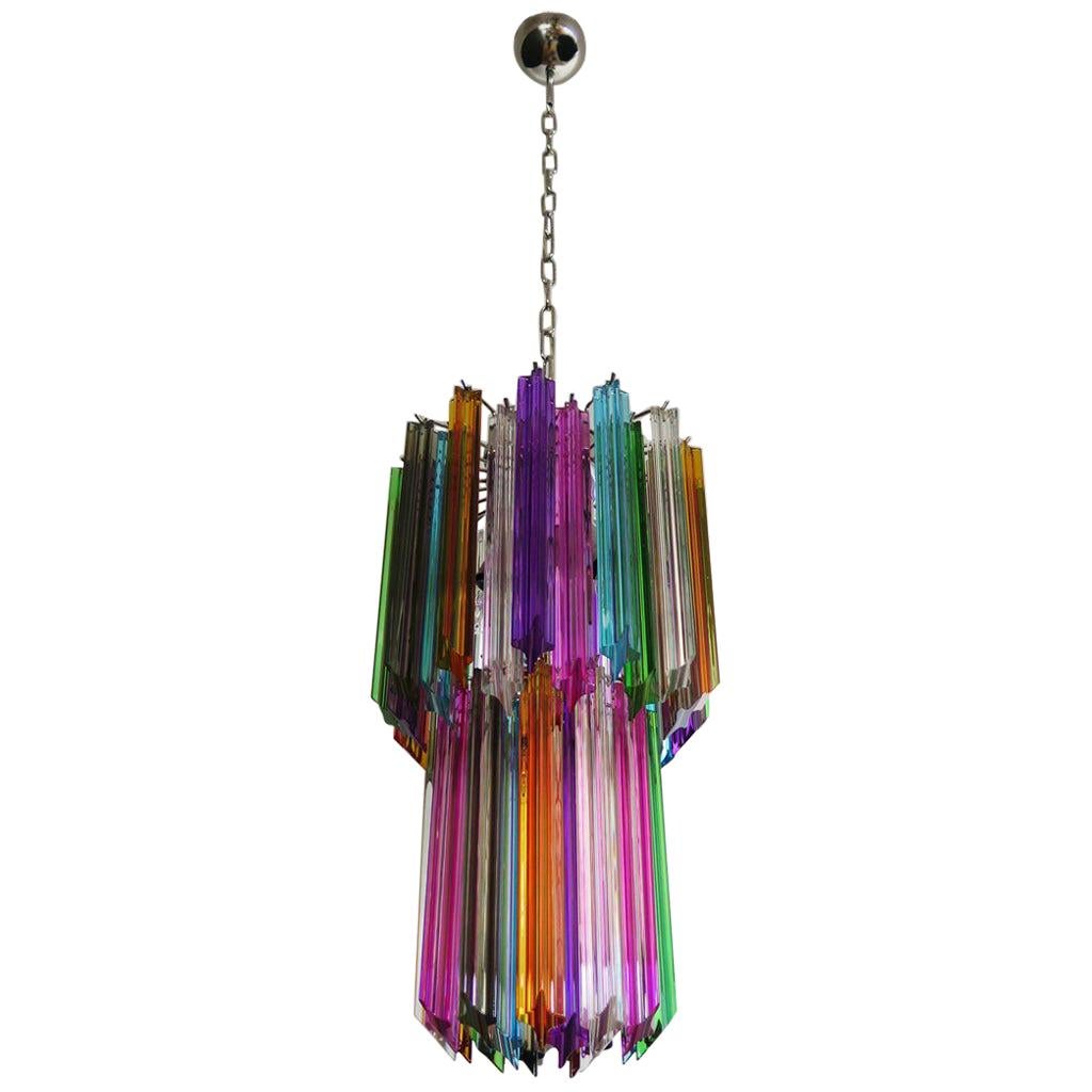 Murano Chandelier Multi-Color, 46 Quadriedri Prism, Mariangela Model