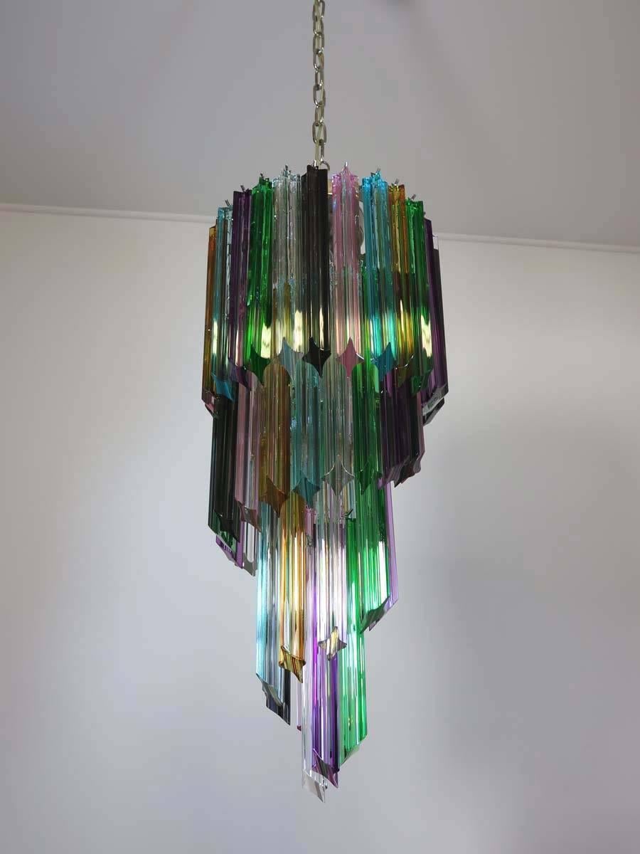 Murano Chandelier Multi-Color, 54 Quadriedri Prism, Mariangela Model 3