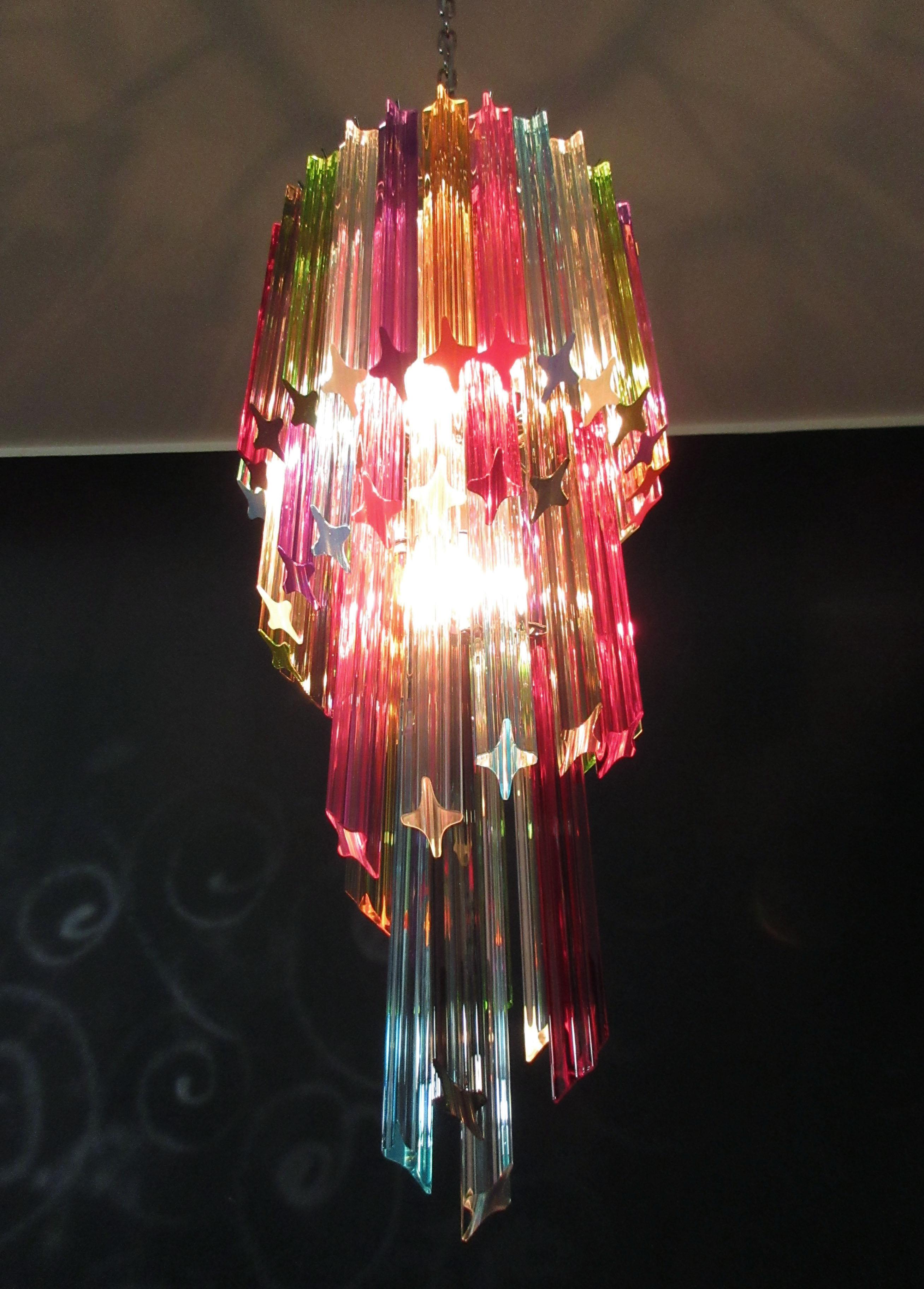 Murano Chandelier Multi-Color, 54 Quadriedri Prism, Mariangela Model 7