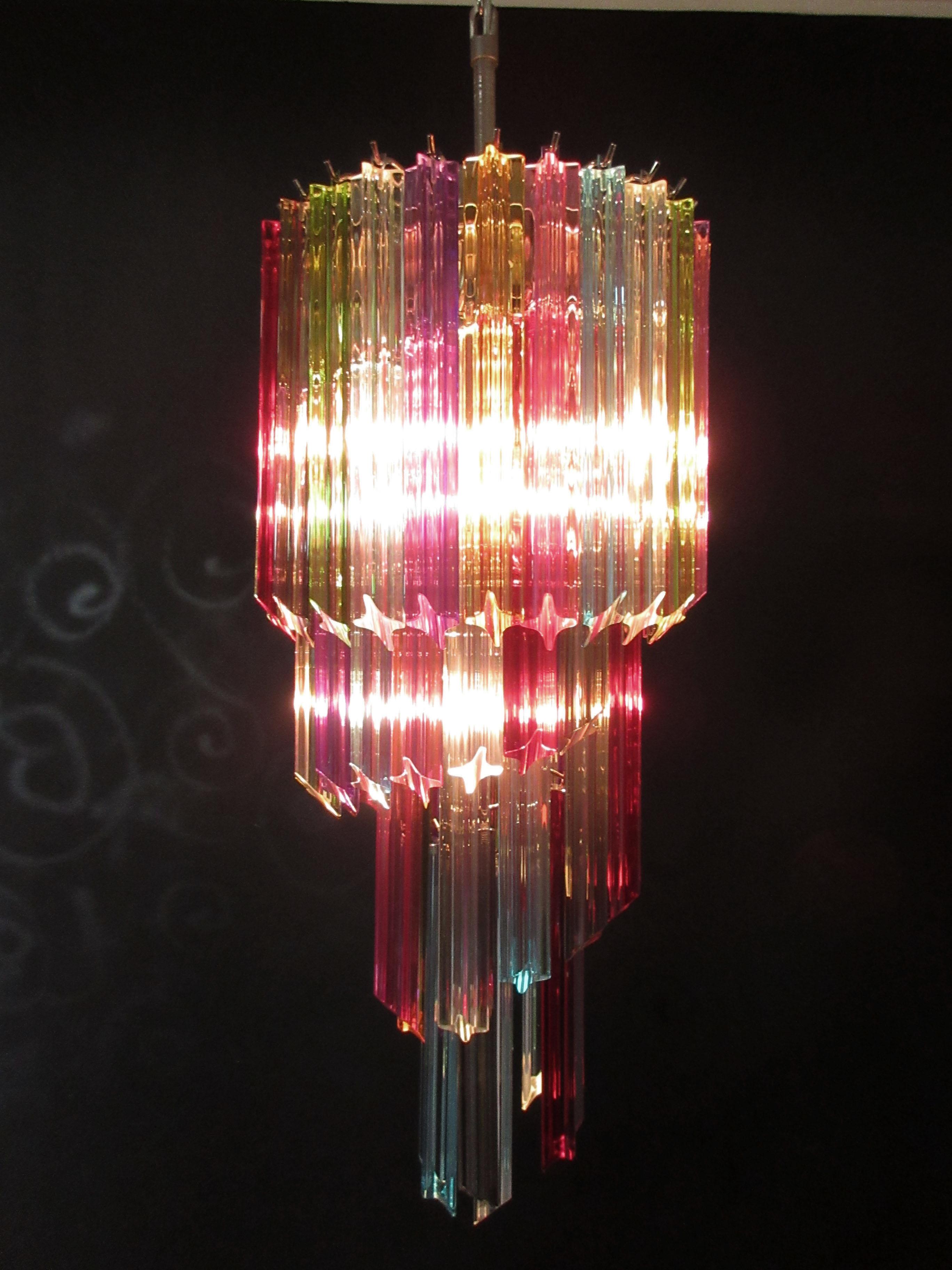 Murano Chandelier Multi-Color, 54 Quadriedri Prism, Mariangela Model 8