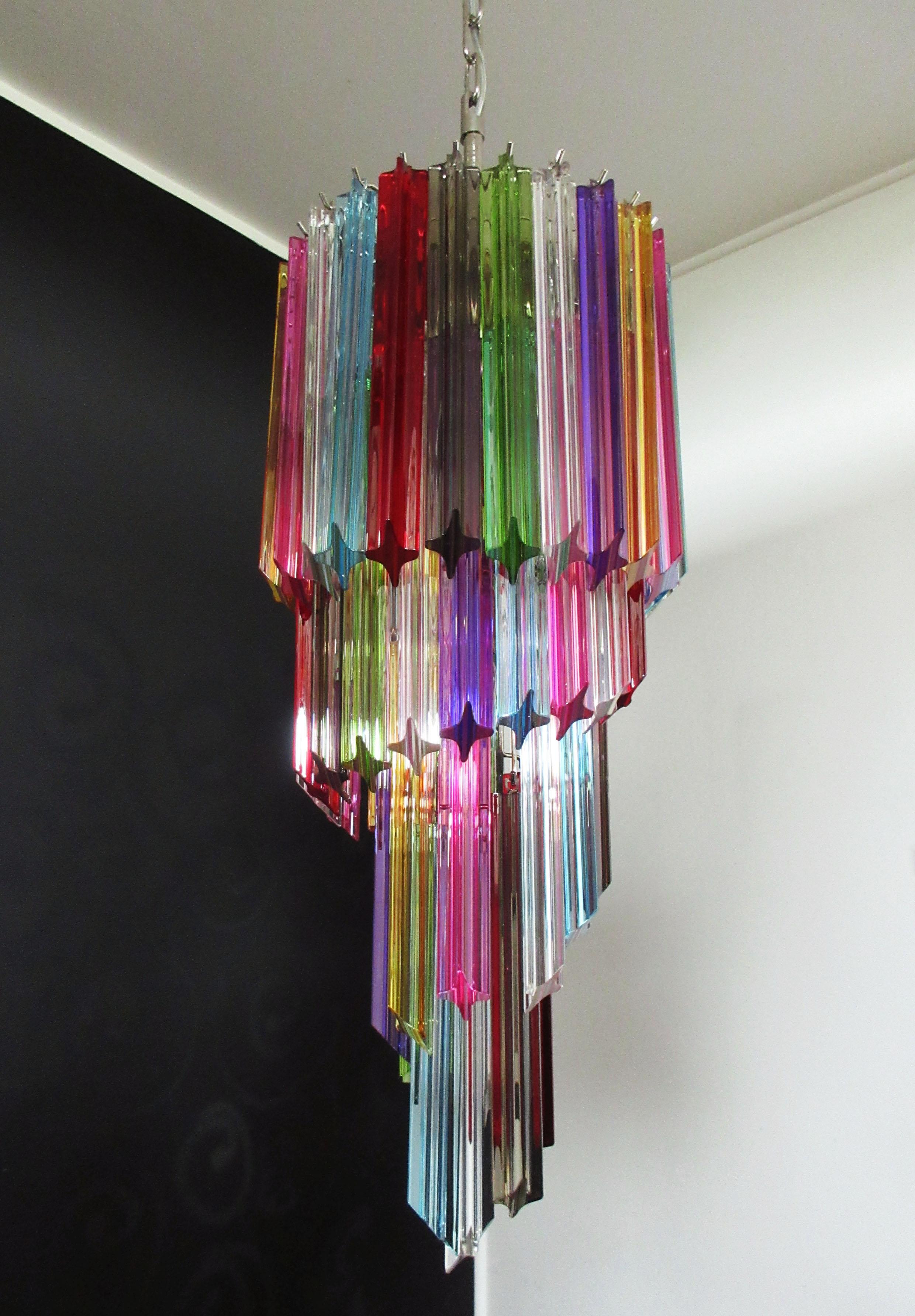 Mid-Century Modern Murano Chandelier Multi-Color, 54 Quadriedri Prism, Mariangela Model