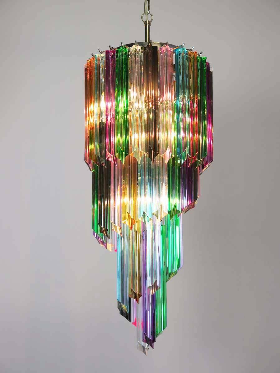 Blown Glass Murano Chandelier Multi-Color, 54 Quadriedri Prism, Mariangela Model