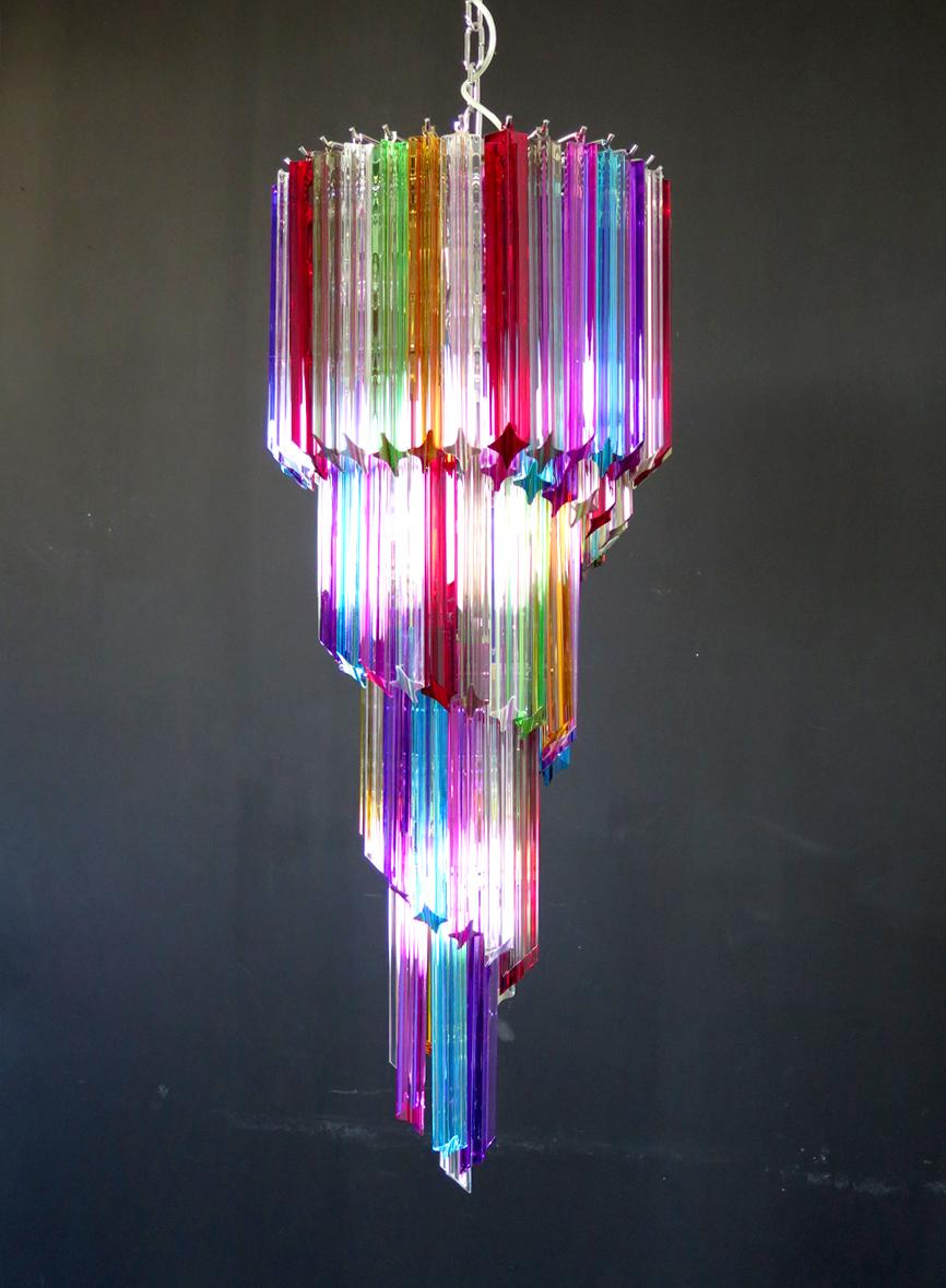 Murano Chandelier Multi-Color, 86 Quadriedri Prism, Mariangela Model 1