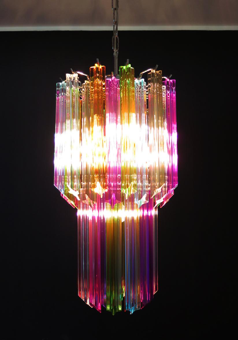 Murano chandelier multicolor - 46 quadriedri prism - Mariangela model For Sale 2