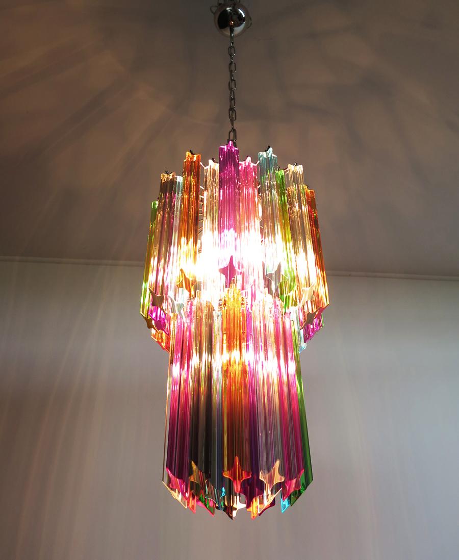 Glass Murano chandelier multicolor - 46 quadriedri prism - Mariangela model For Sale