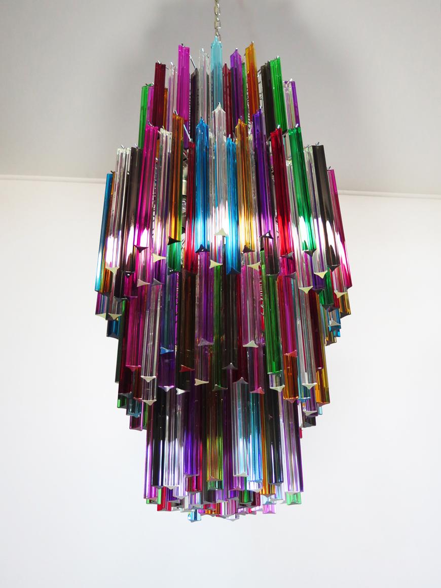 Blown Glass Murano Chandelier Multi-Color Triedri, 242 Prism, Mariangela Model