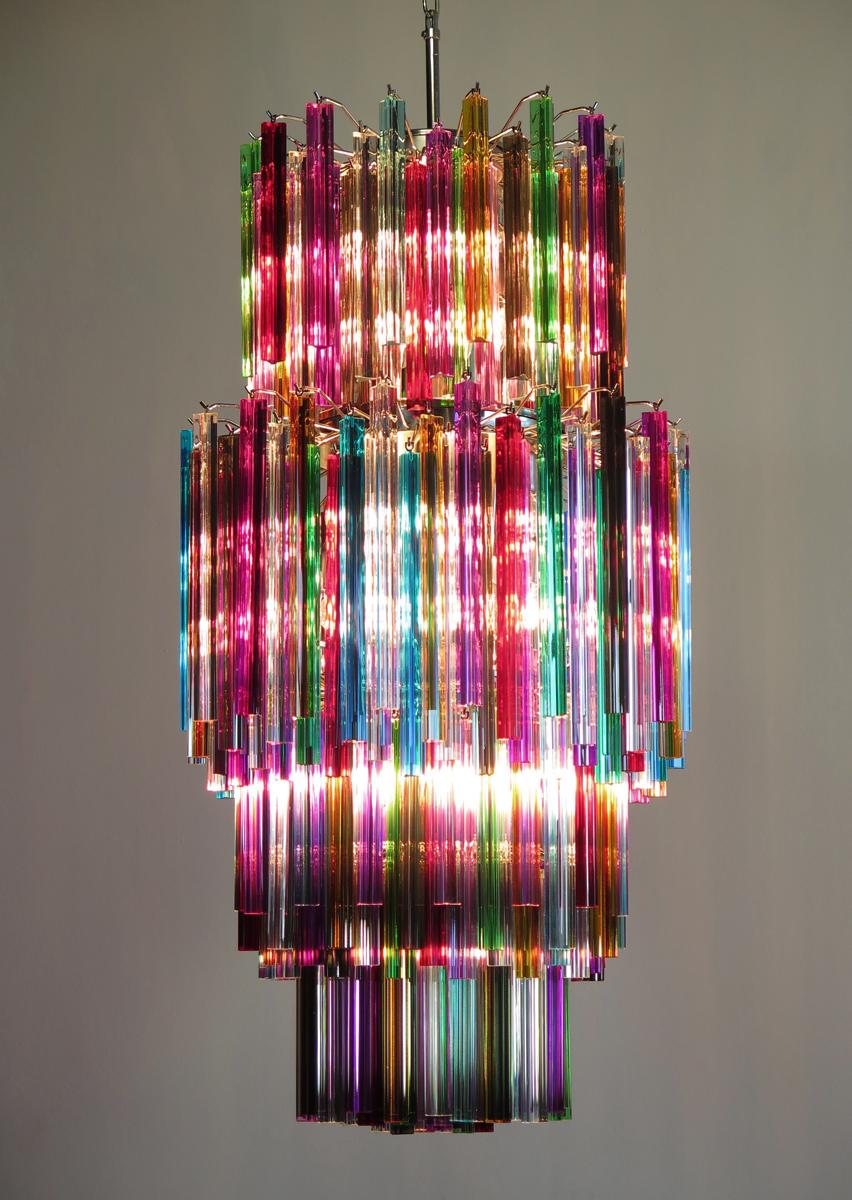 Mid-Century Modern Murano chandelier multicolor triedri – 242 prism - Mariangela model For Sale