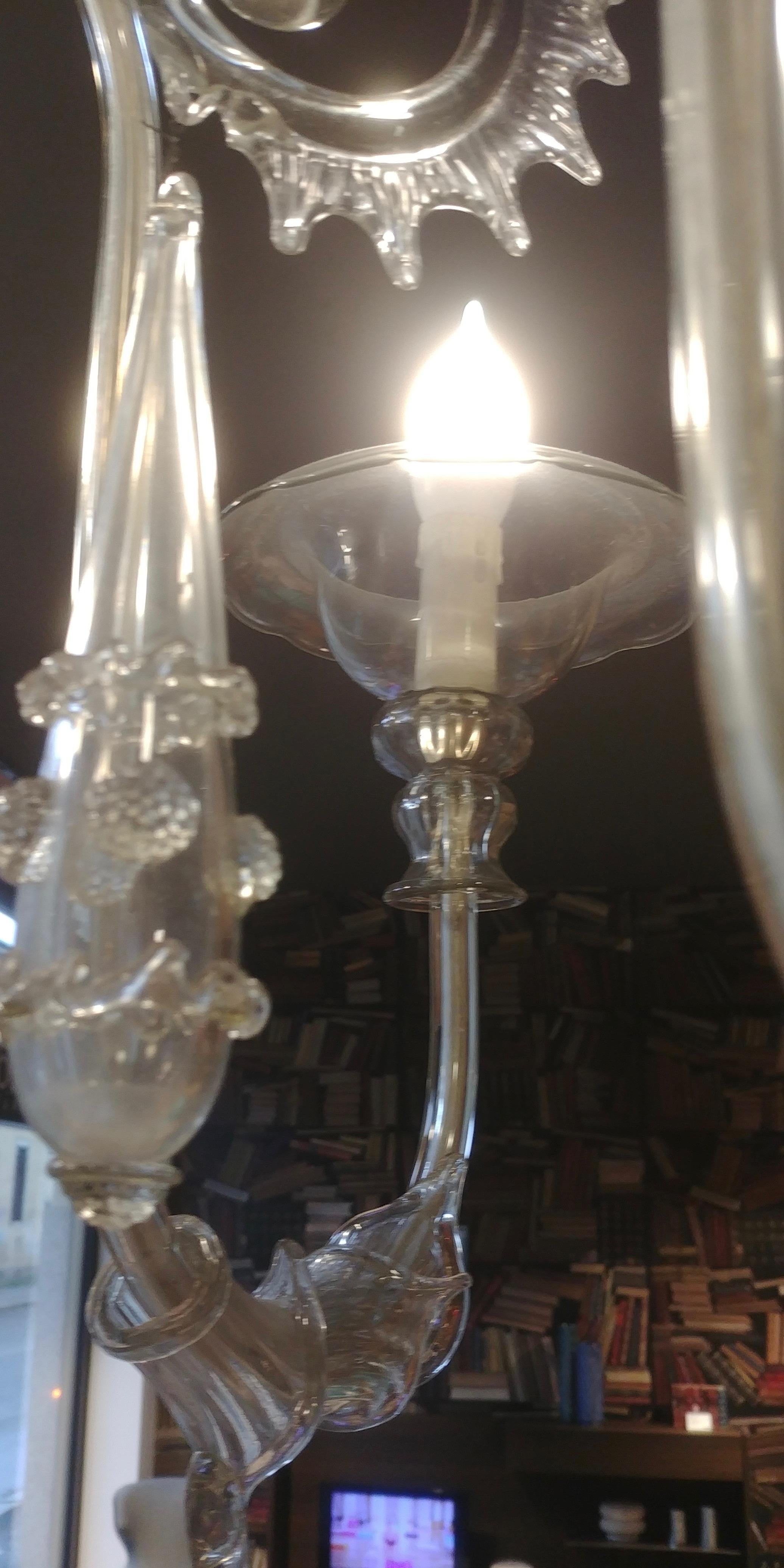 Italian Original Murano Chandelier of Barovier &Toso from the 1950s in transparent glass For Sale