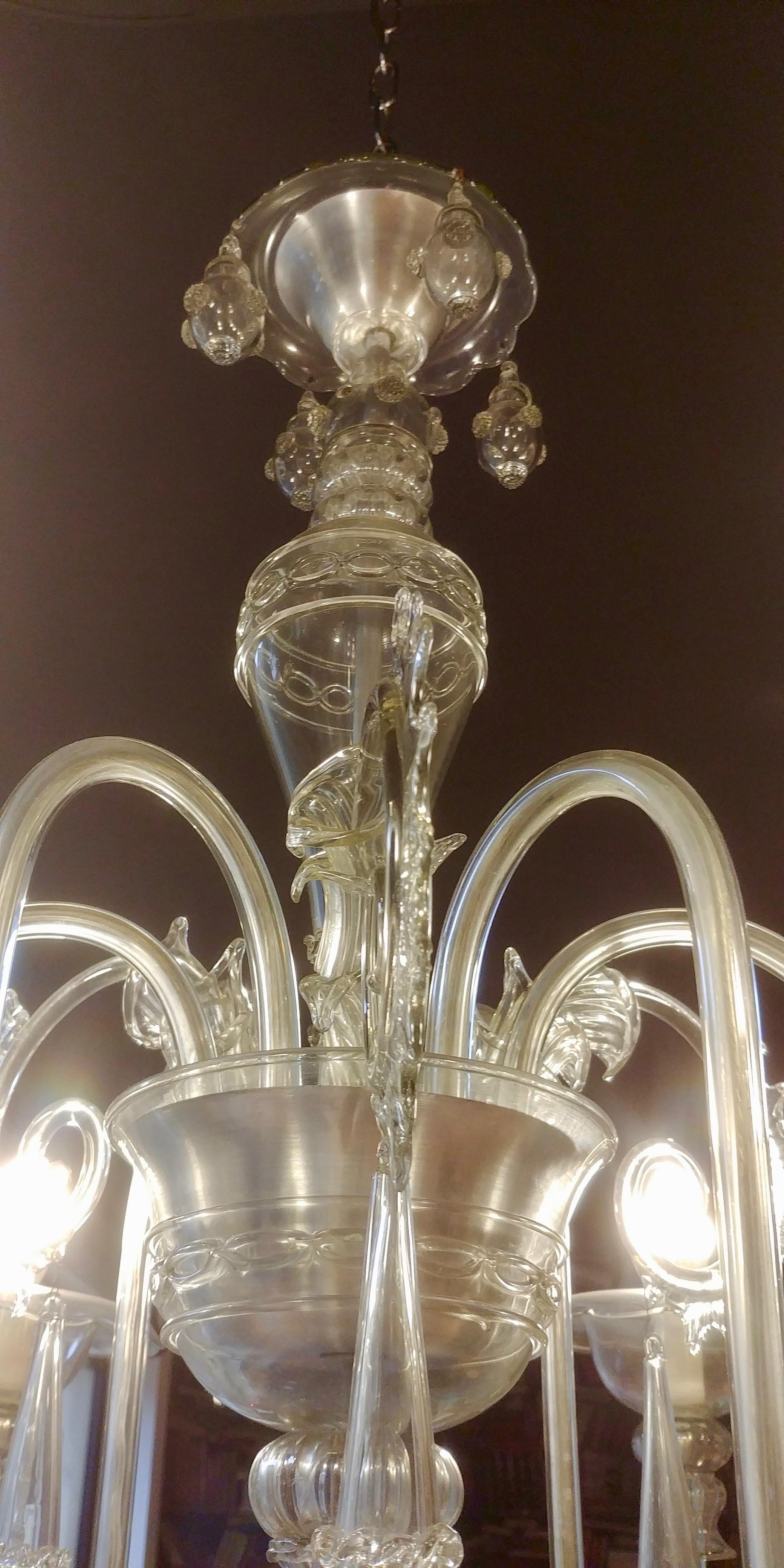 Original Murano Chandelier of Barovier &Toso from the 1950s in transparent glass In Good Condition For Sale In Monza, IT