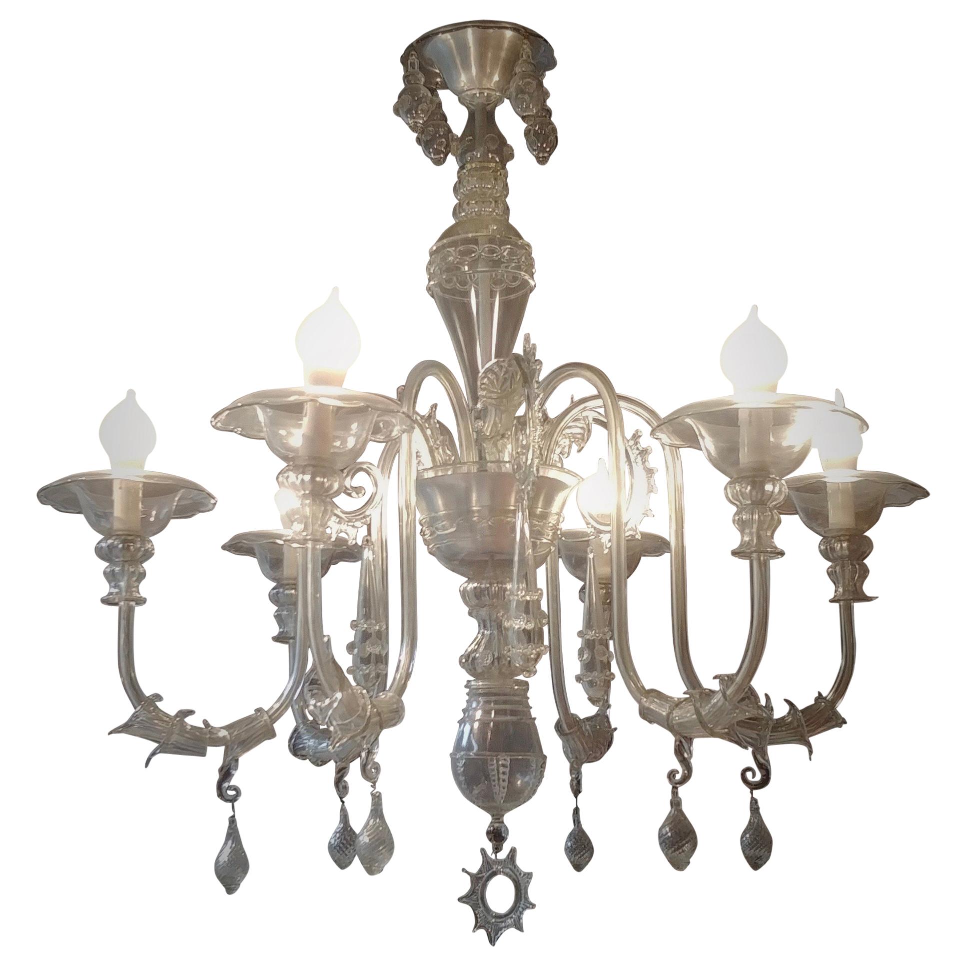 Original Murano Chandelier of Barovier &Toso from the 1950s in transparent glass For Sale