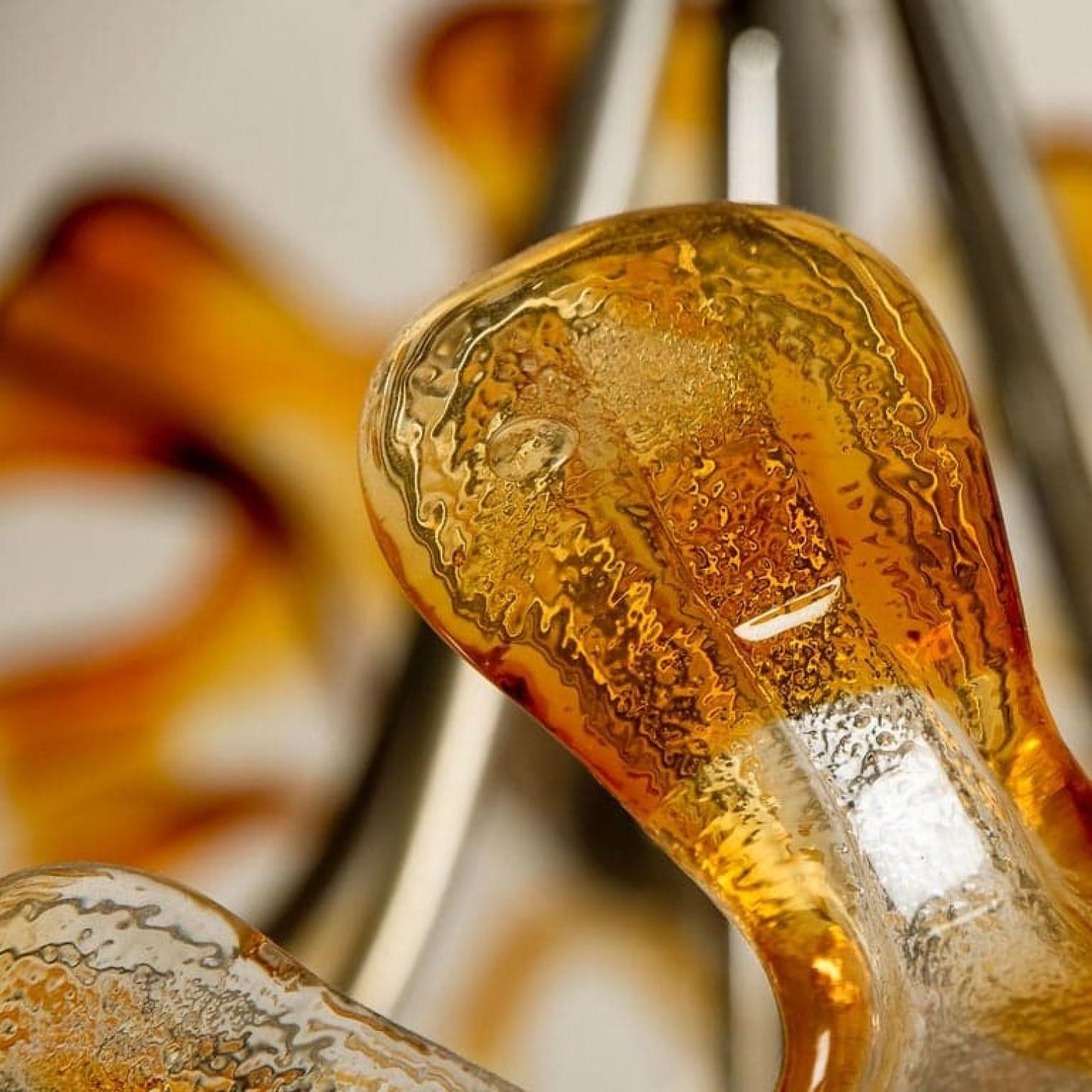 Murano-Kronleuchter aus orangefarbenem Klarglas, Chrom, von Mazzega, 1960er Jahre im Angebot 3