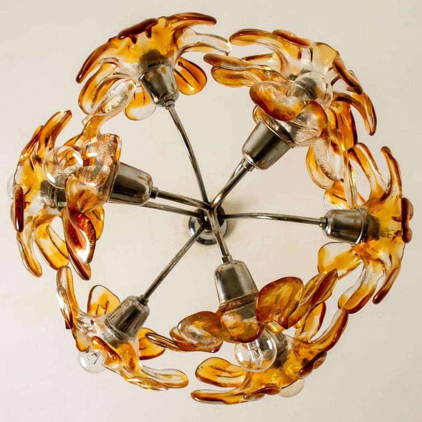 Murano-Kronleuchter aus orangefarbenem Klarglas, Chrom, von Mazzega, 1960er Jahre im Angebot 4
