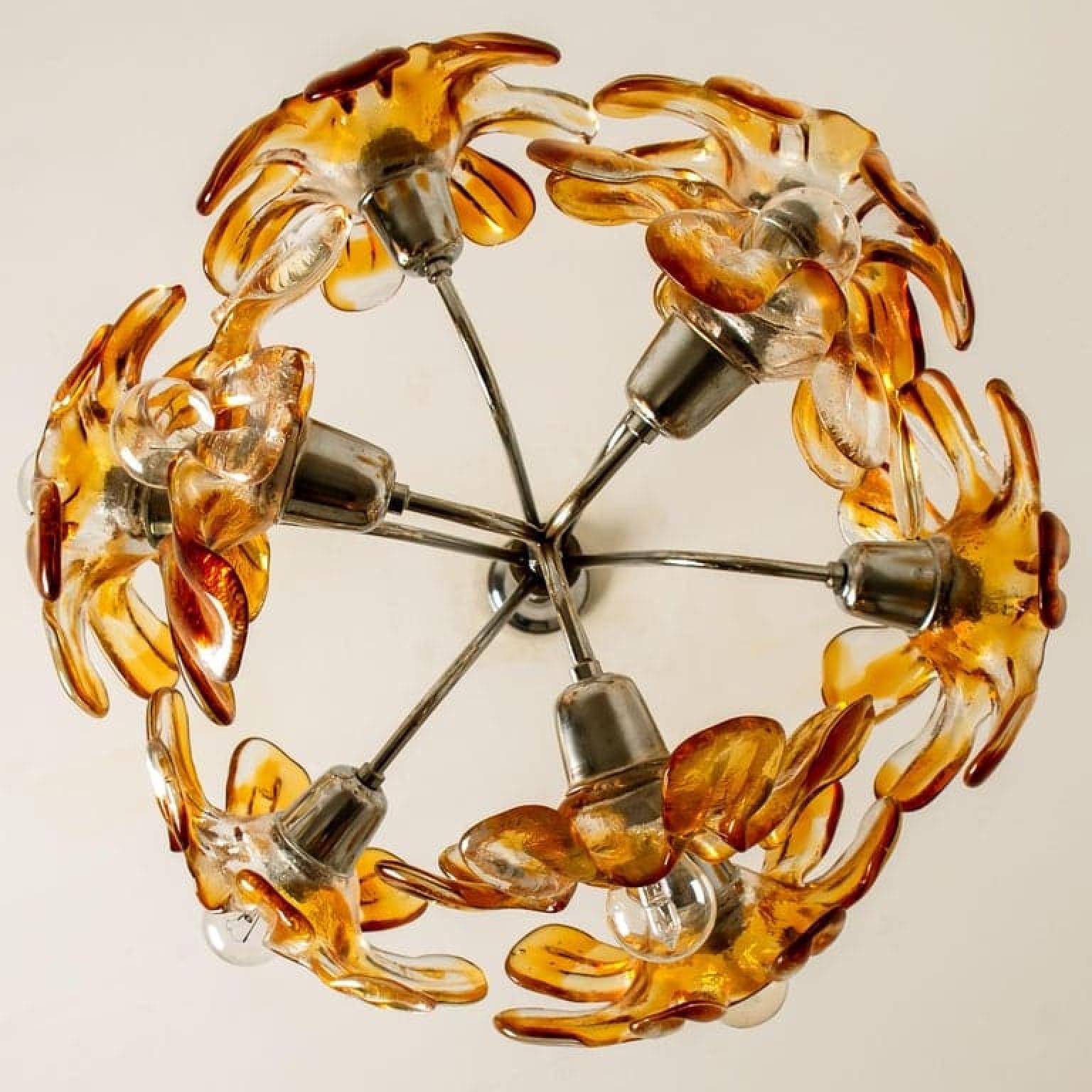 Murano-Kronleuchter aus orangefarbenem Klarglas, Chrom, von Mazzega, 1960er Jahre im Angebot 4
