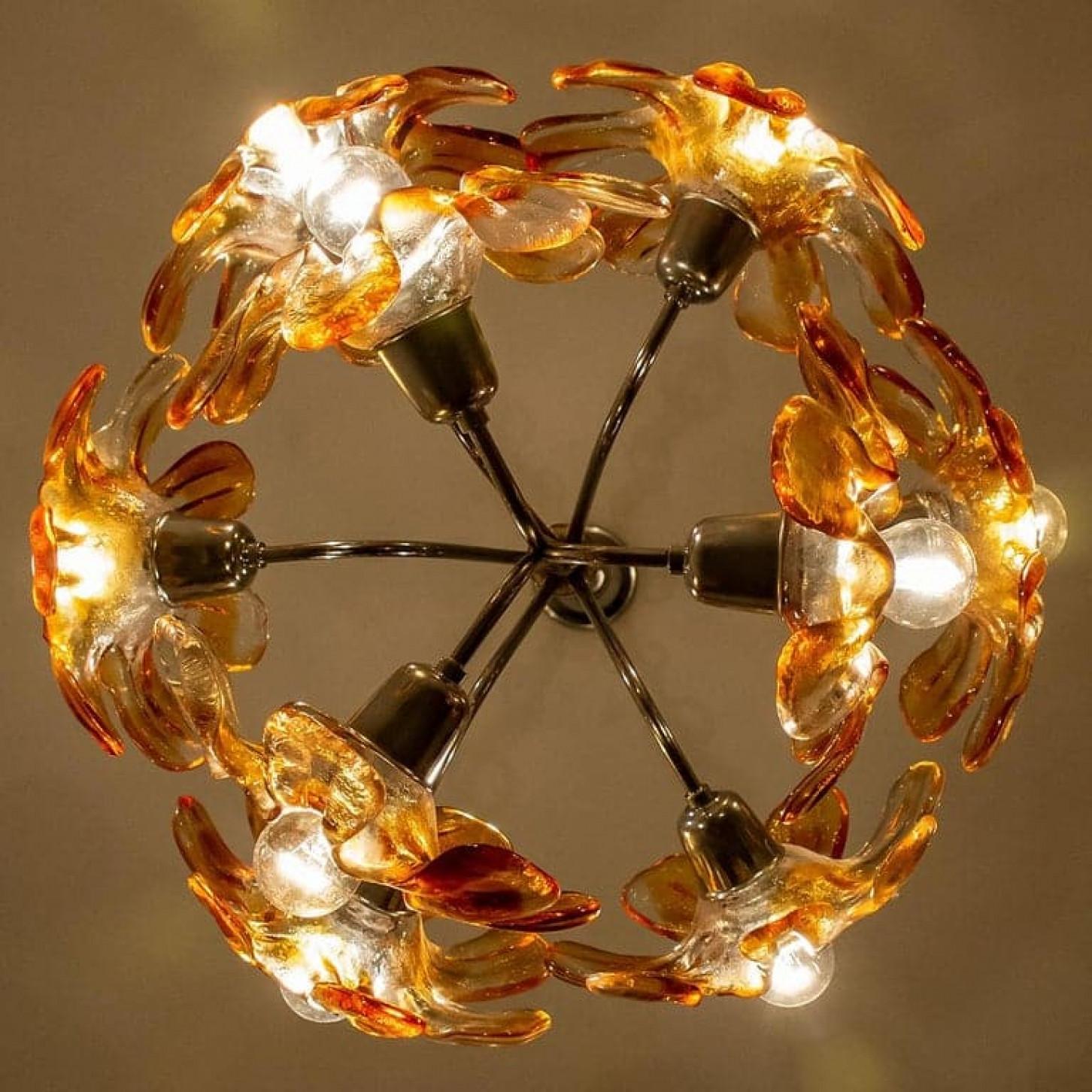 Lustre de Murano en verre de Murano transparent orange, chrome, par Mazzega, années 1960 en vente 5