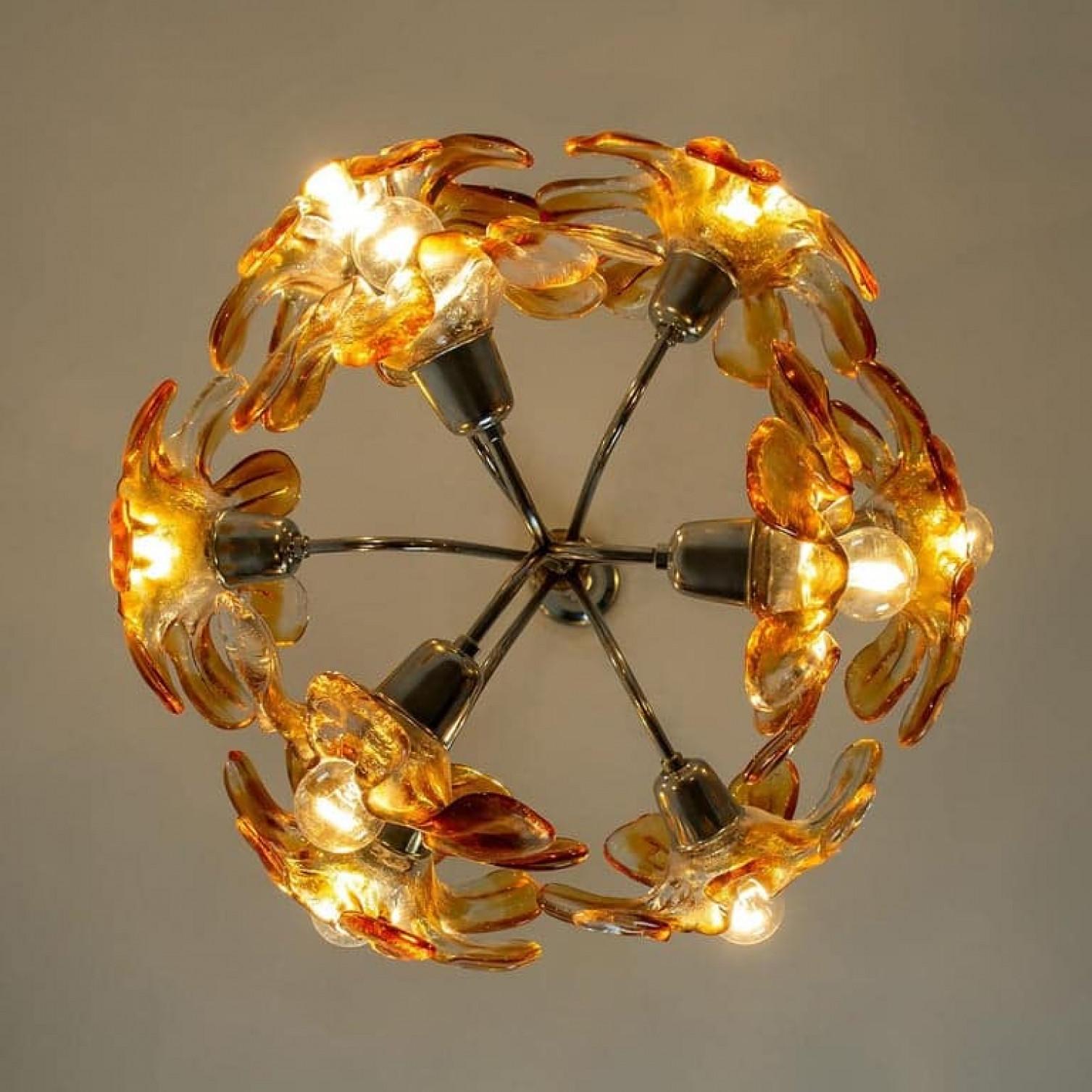 Lustre de Murano en verre de Murano transparent orange, chrome, par Mazzega, années 1960 en vente 7