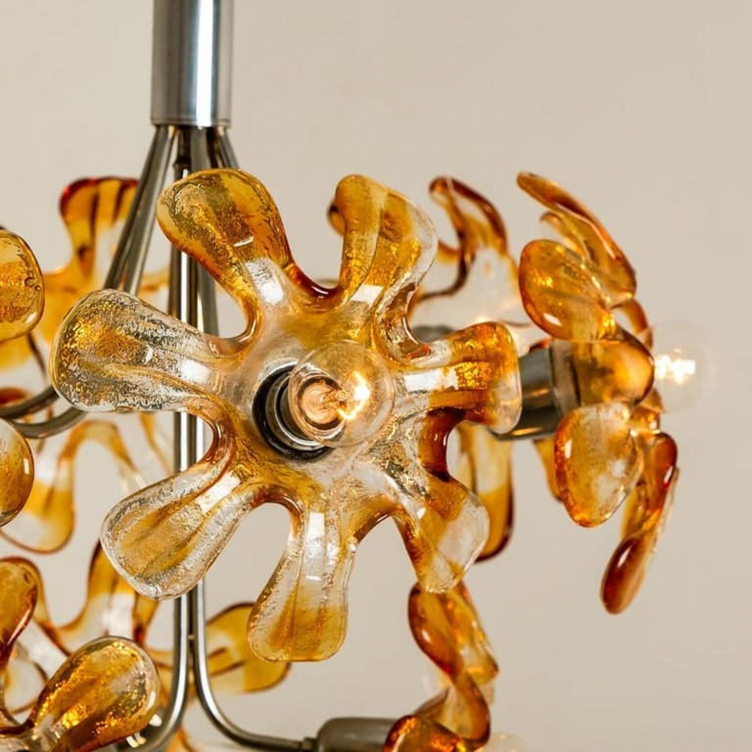 Murano-Kronleuchter aus orangefarbenem Klarglas, Chrom, von Mazzega, 1960er Jahre im Angebot 10