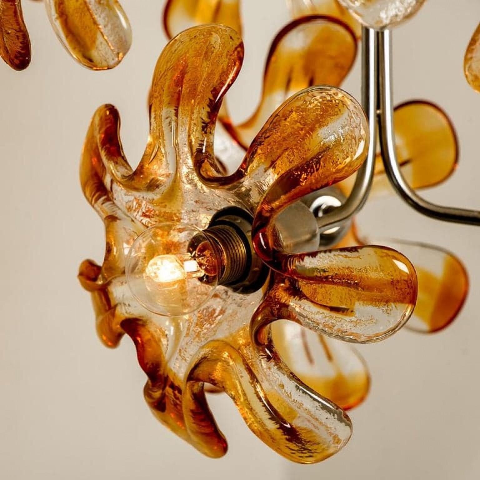 Murano-Kronleuchter aus orangefarbenem Klarglas, Chrom, von Mazzega, 1960er Jahre im Angebot 11