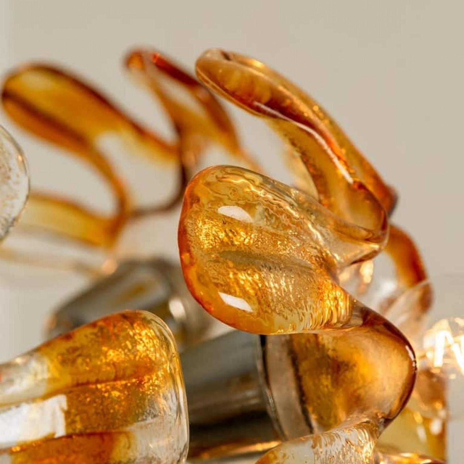 Allemand Lustre de Murano en verre de Murano transparent orange, chrome, par Mazzega, années 1960 en vente