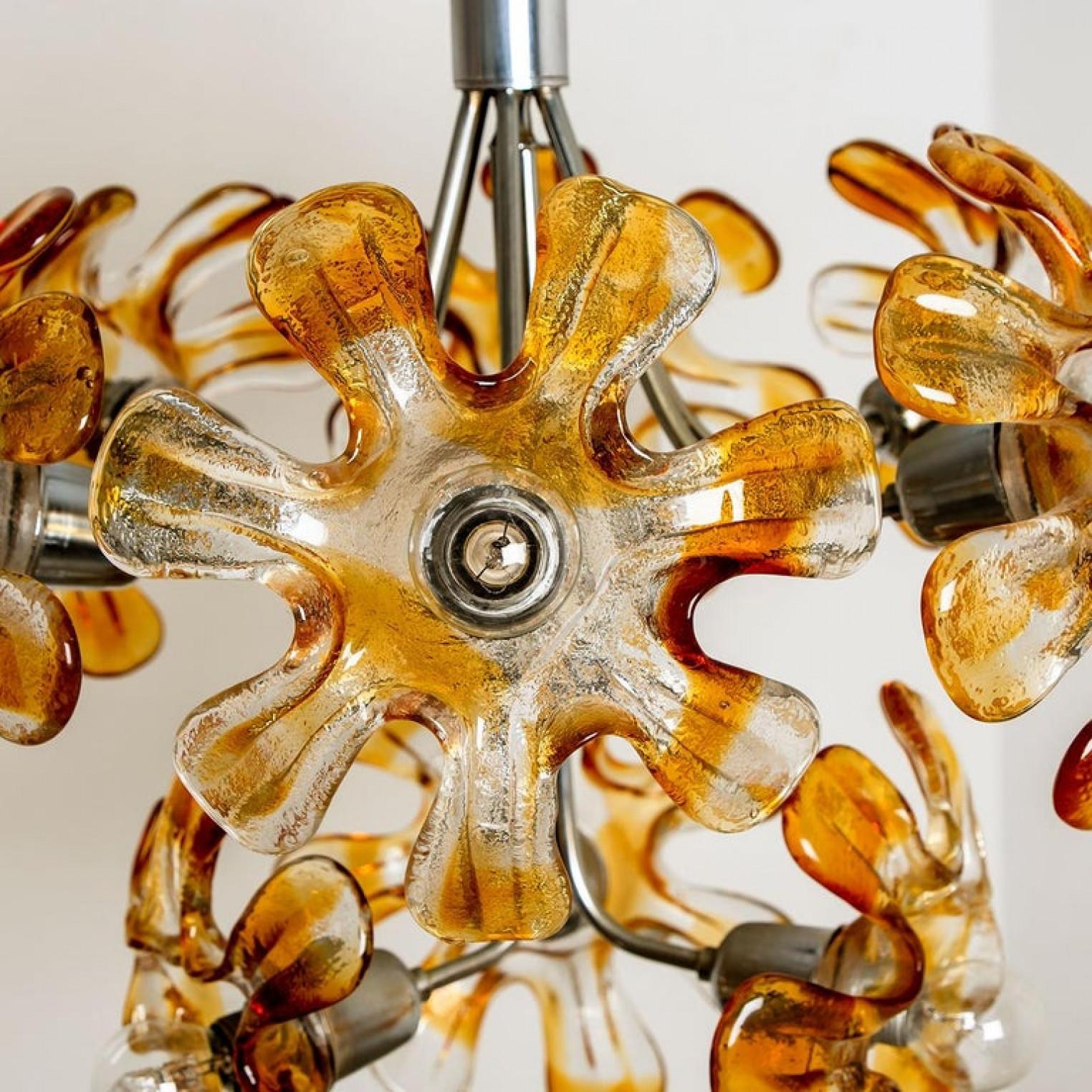 Other Murano Chandelier Orange Clear Glass, Chrome, by Mazzega, 1960s For Sale