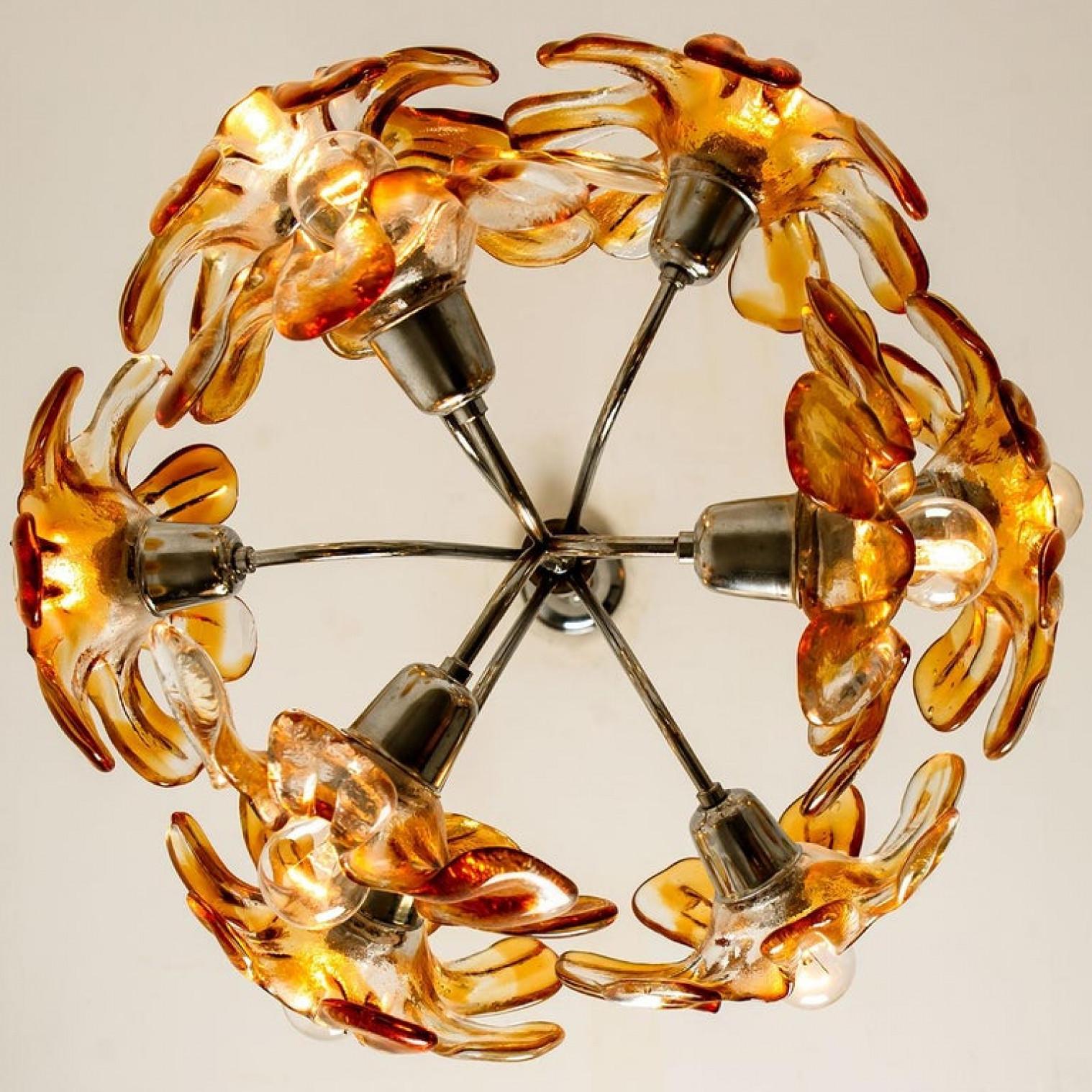 20th Century Murano Chandelier Orange Clear Glass, Chrome, by Mazzega, 1960s For Sale