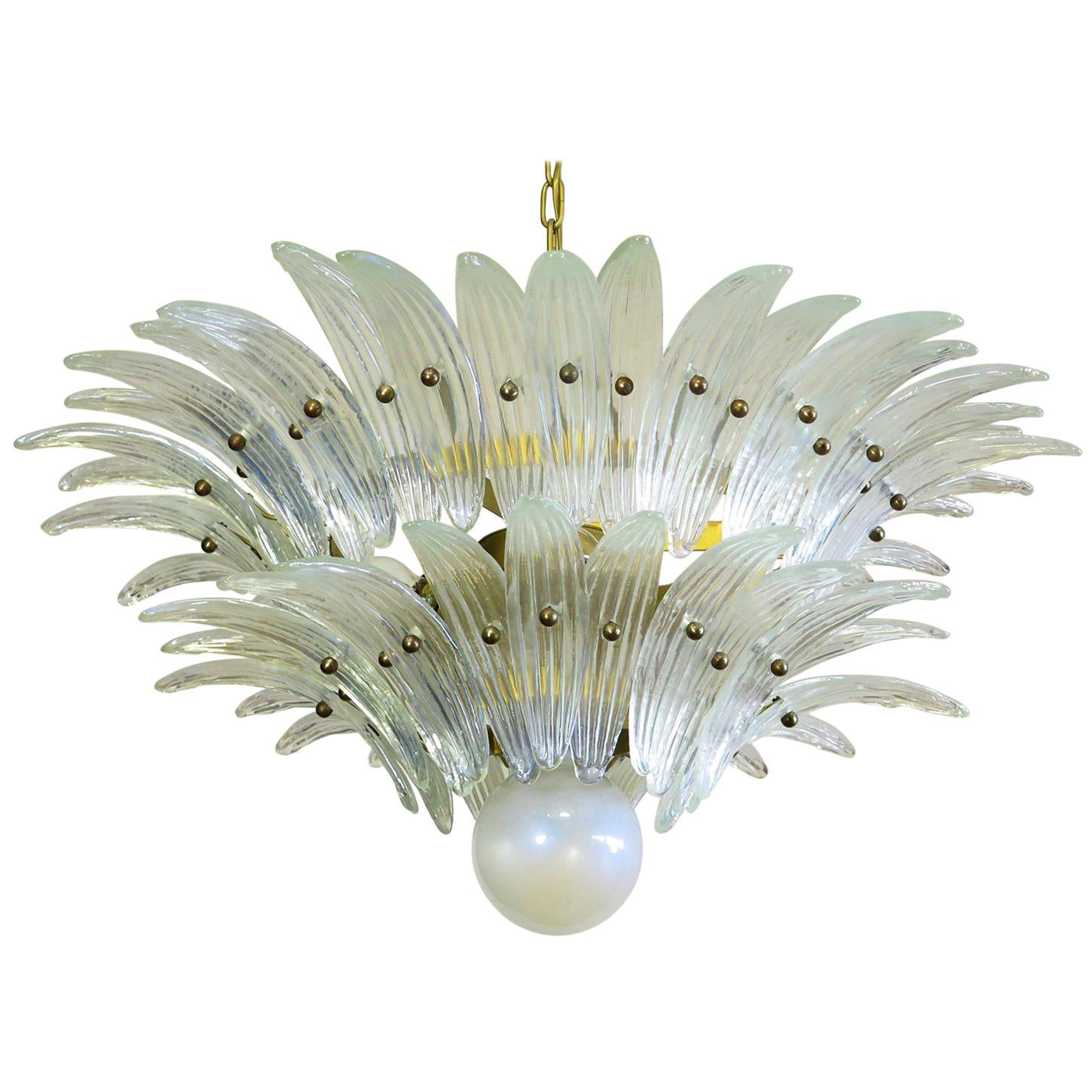 Murano Chandelier Original Palmette, Opal Iridiscent Glass