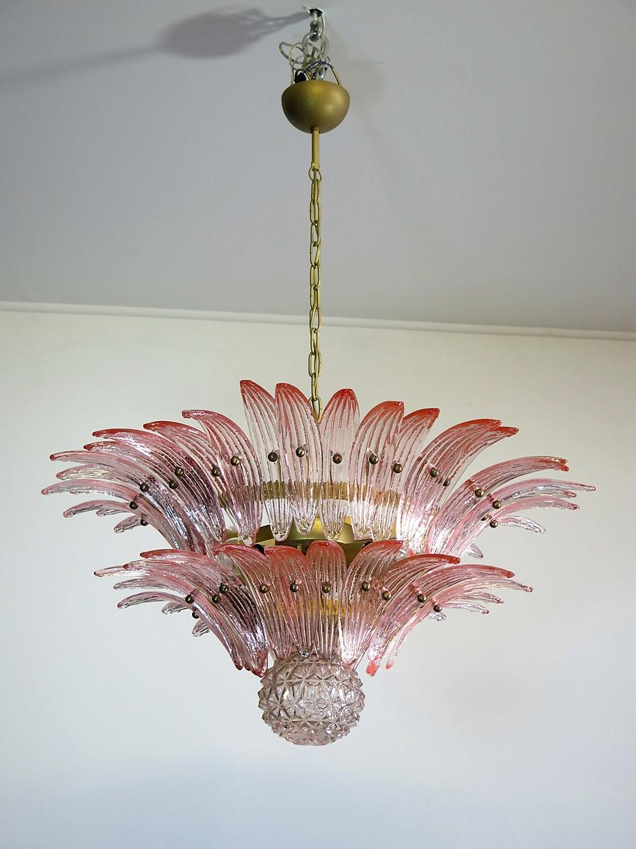 Italian Murano Chandelier Original Palmette, Pink Glass