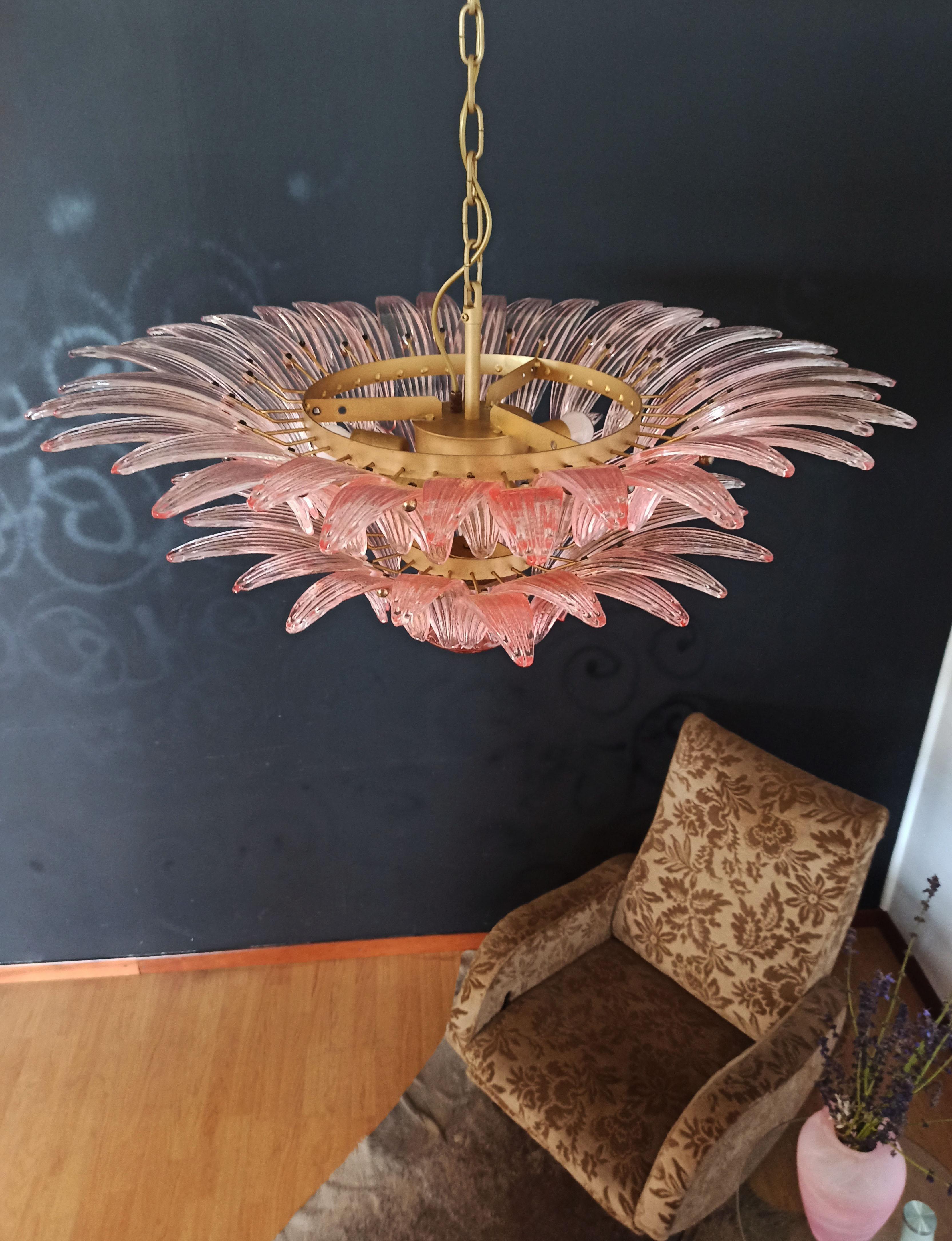 Mid-Century Modern Murano Chandelier Original Palmette, Pink Glasses