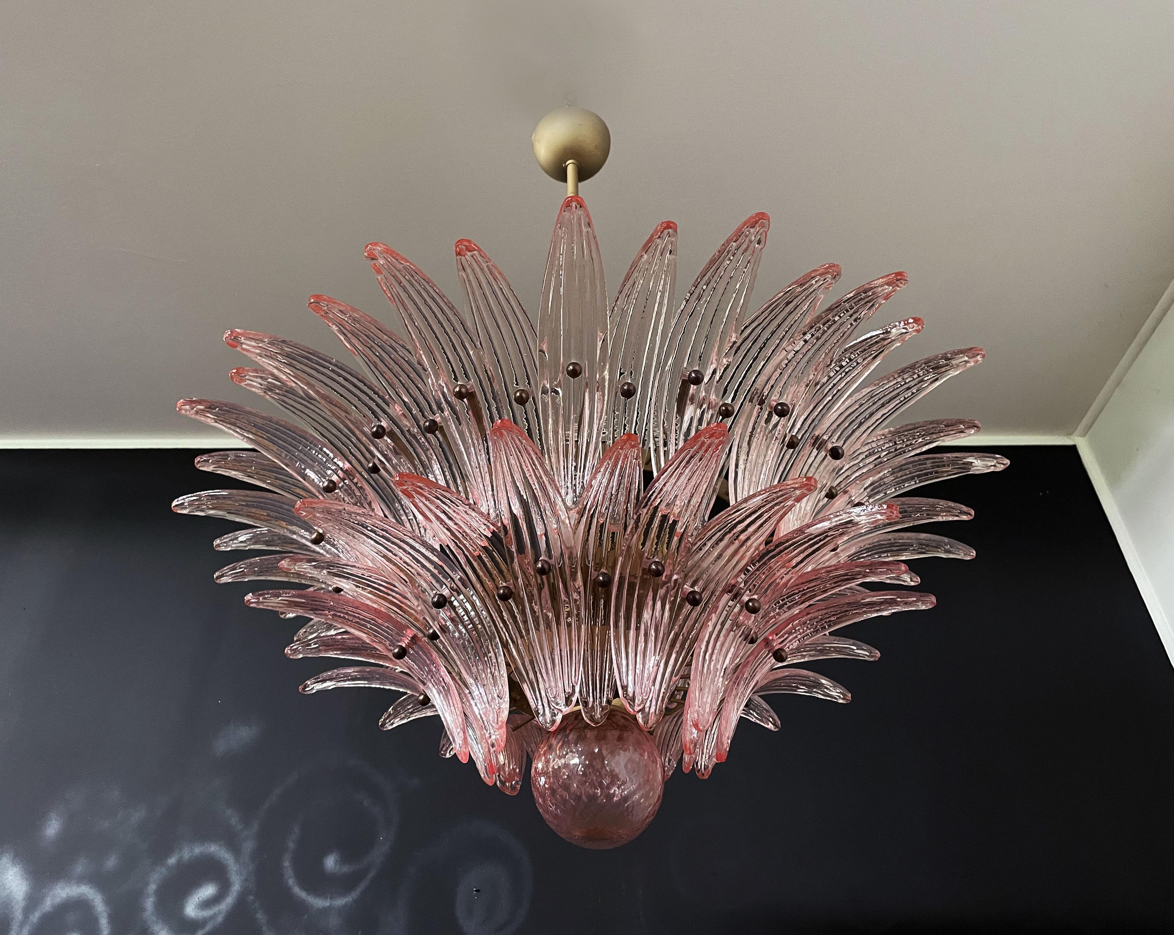 Murano Chandelier Original Palmette, Pink Glasses In Good Condition In Gaiarine Frazione Francenigo (TV), IT