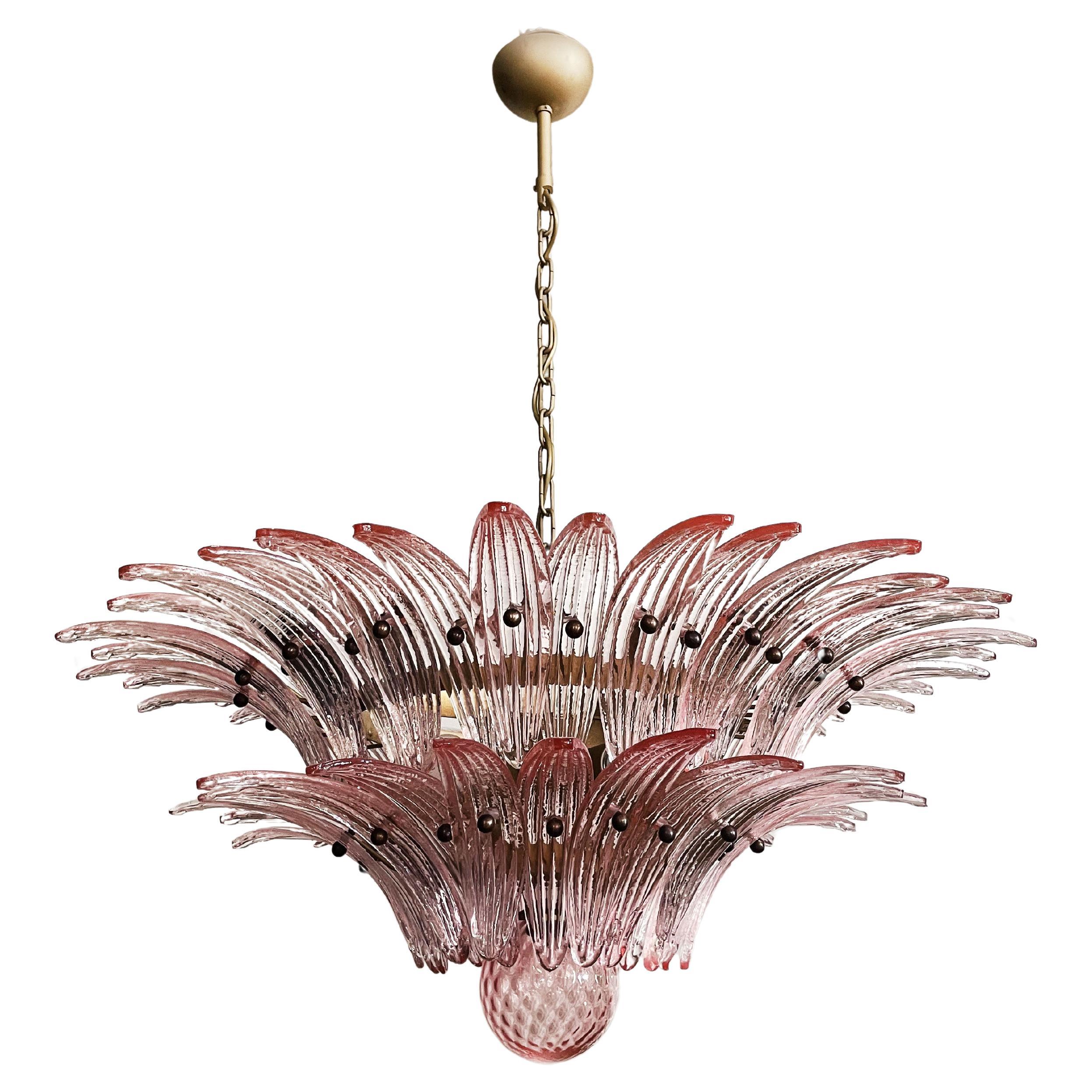 Murano Chandelier Original Palmette, Pink Glasses