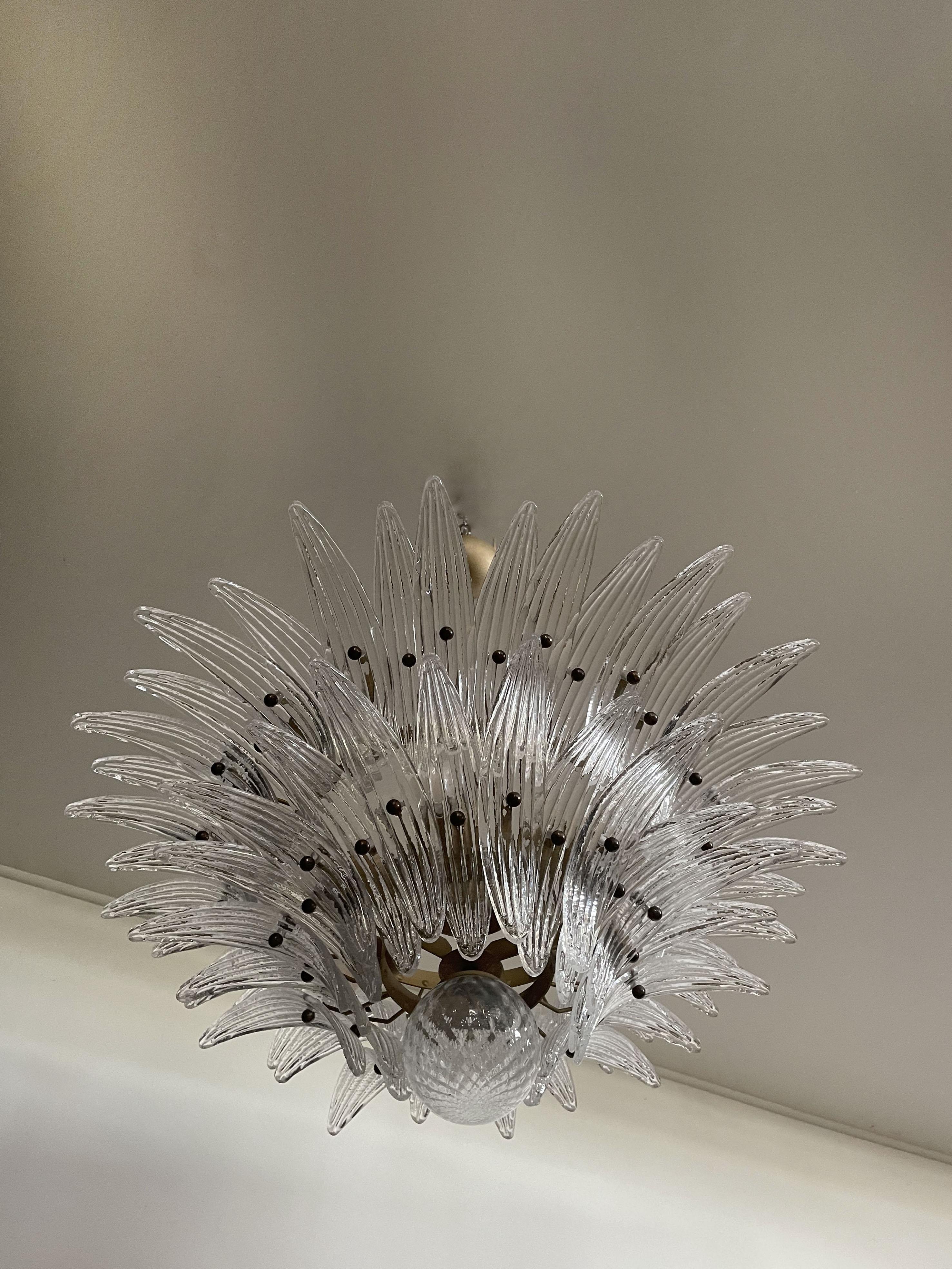 Murano Chandelier Original Palmette, Trasparent Glass 5