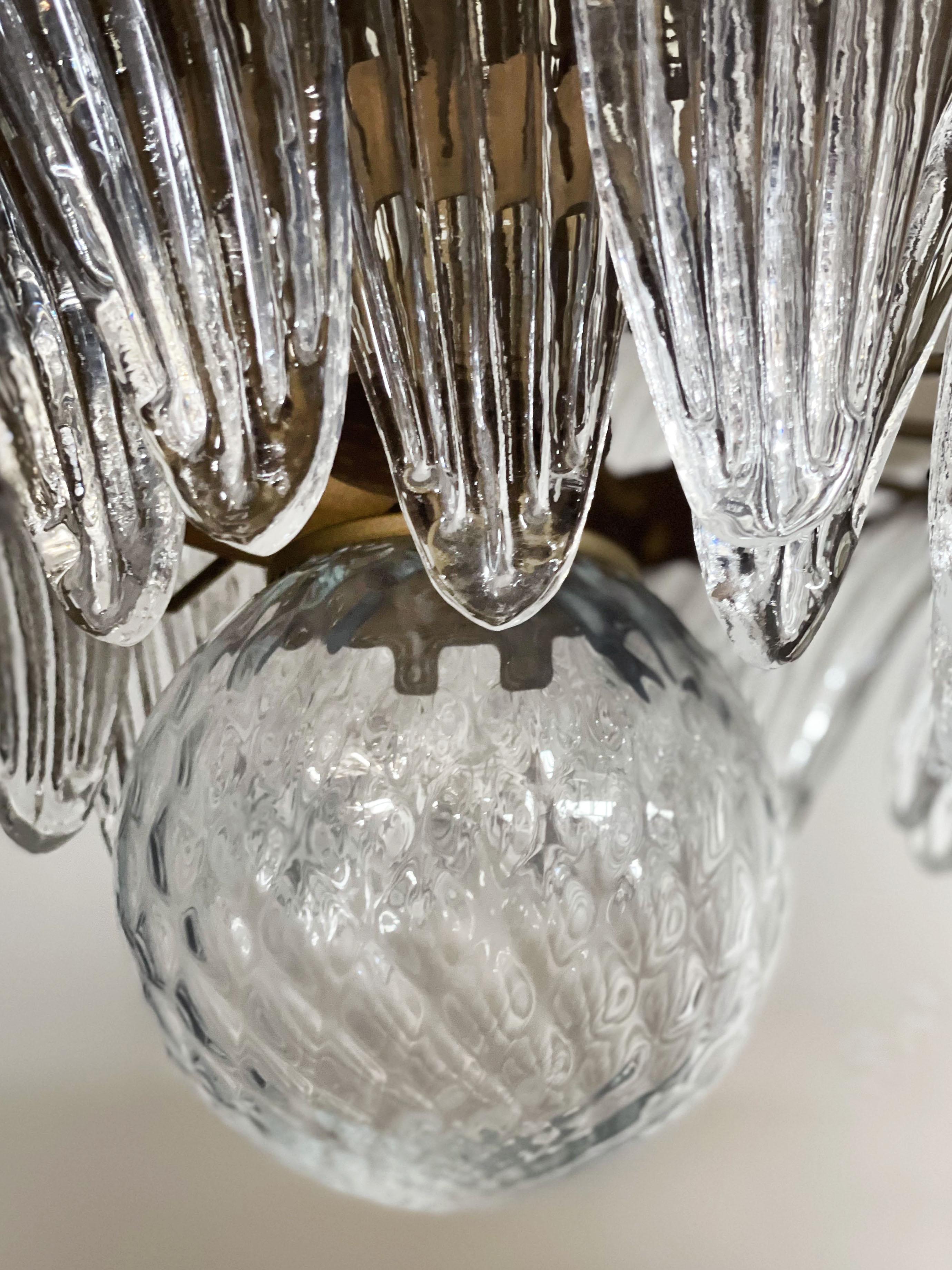 Galvanized Murano Chandelier Original Palmette, Trasparent Glass