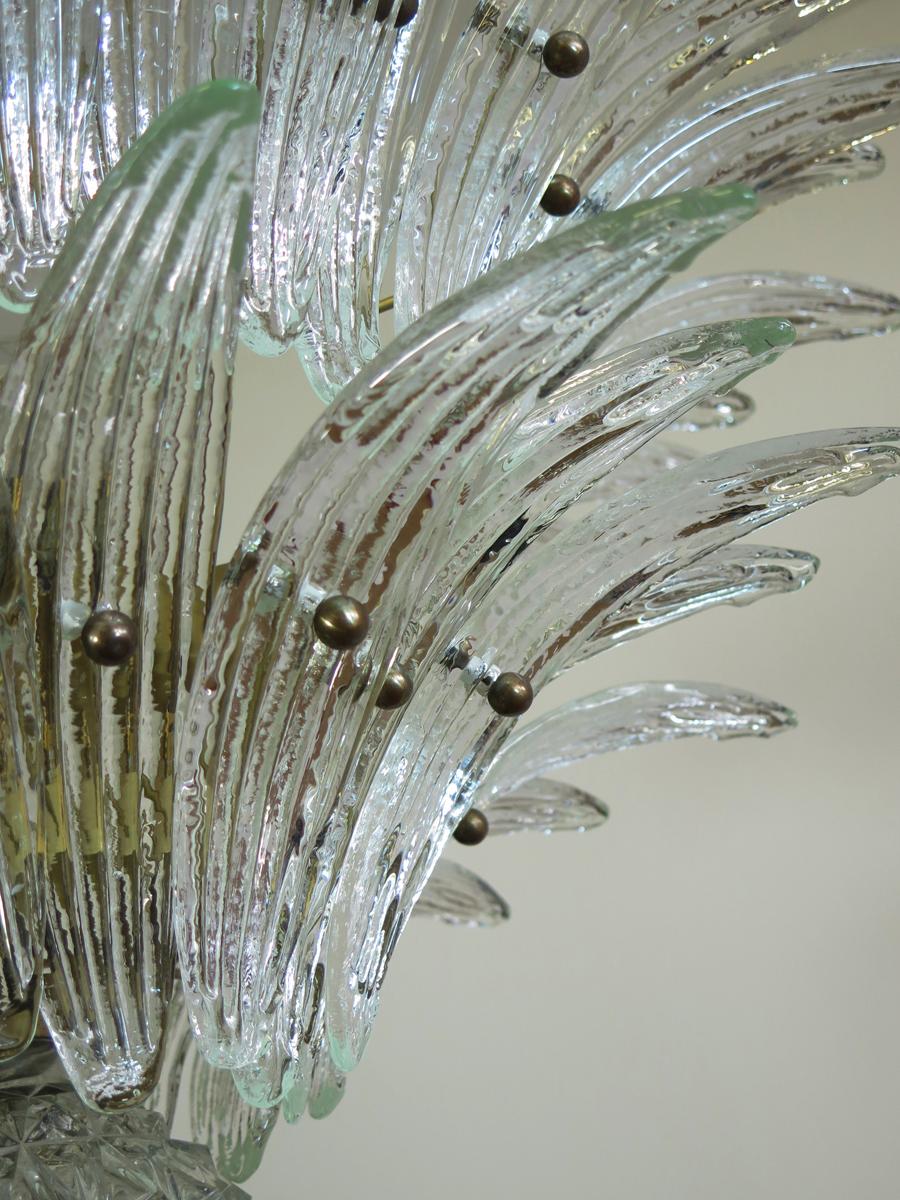 Blown Glass Murano Chandelier Original Palmette, Trasparent Glass