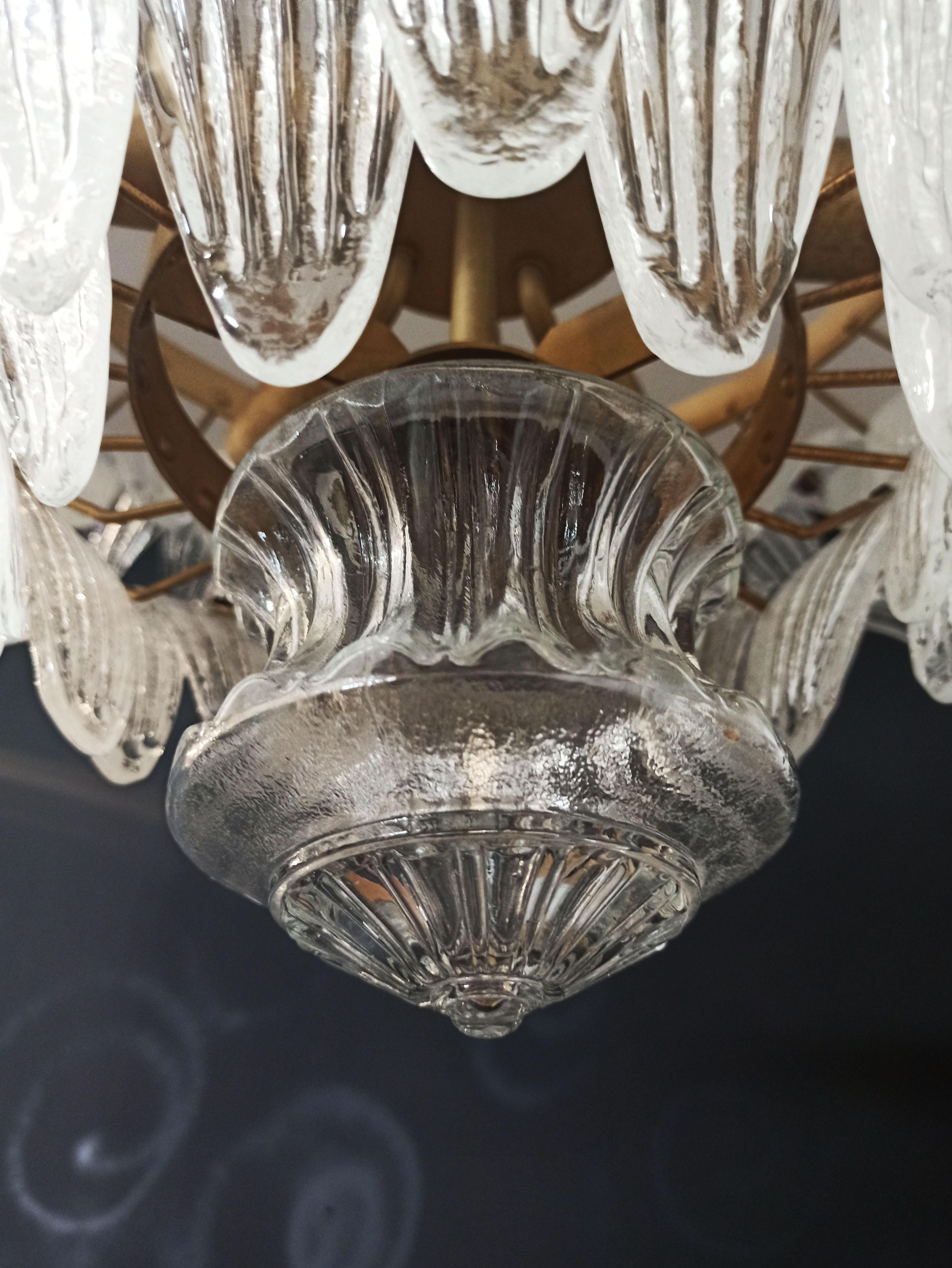 Blown Glass Murano Chandelier Original Palmette, Trasparent Glass