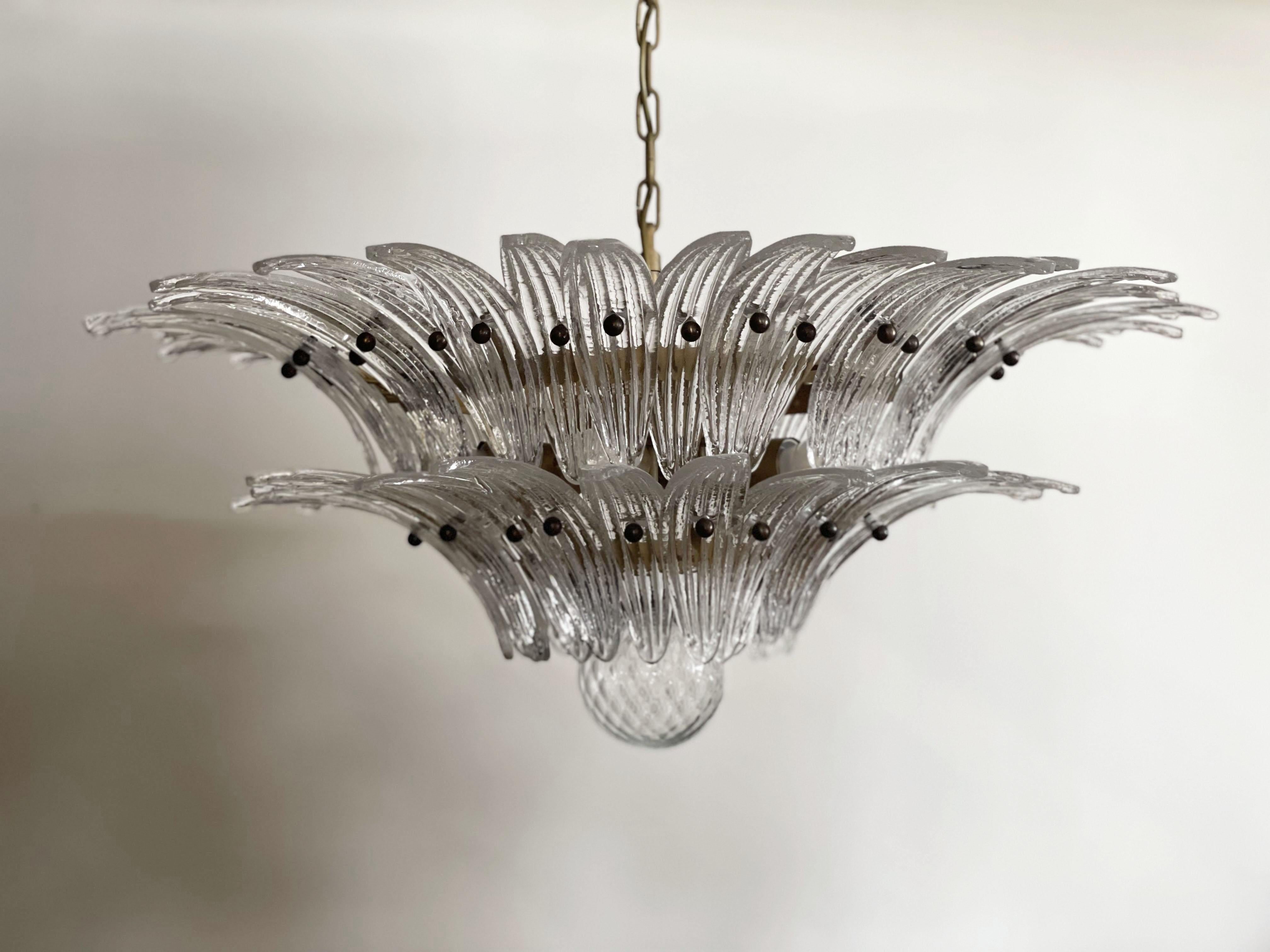 20th Century Murano Chandelier Original Palmette, Trasparent Glass