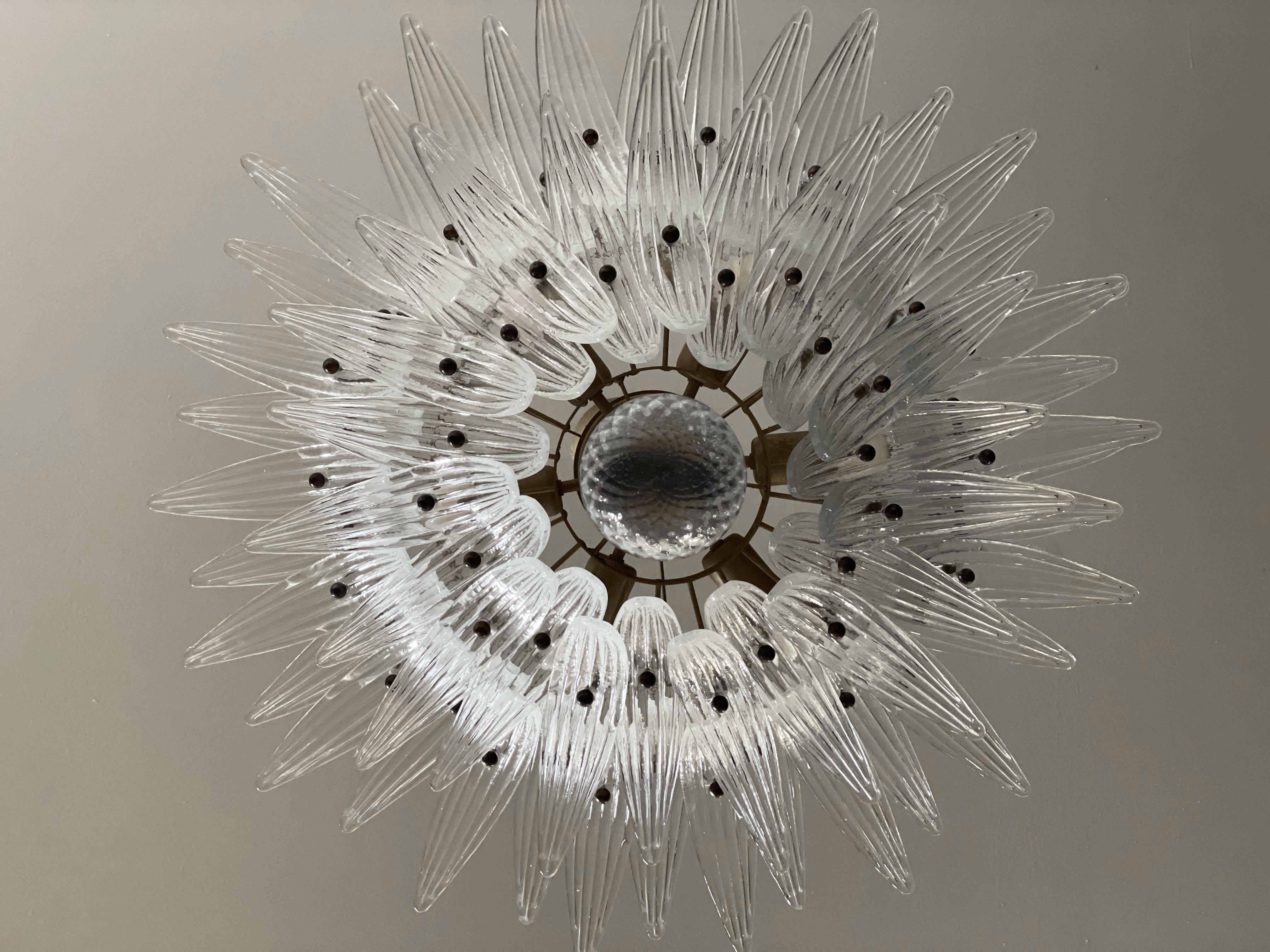 20th Century Murano Chandelier Original Palmette, Trasparent Glass