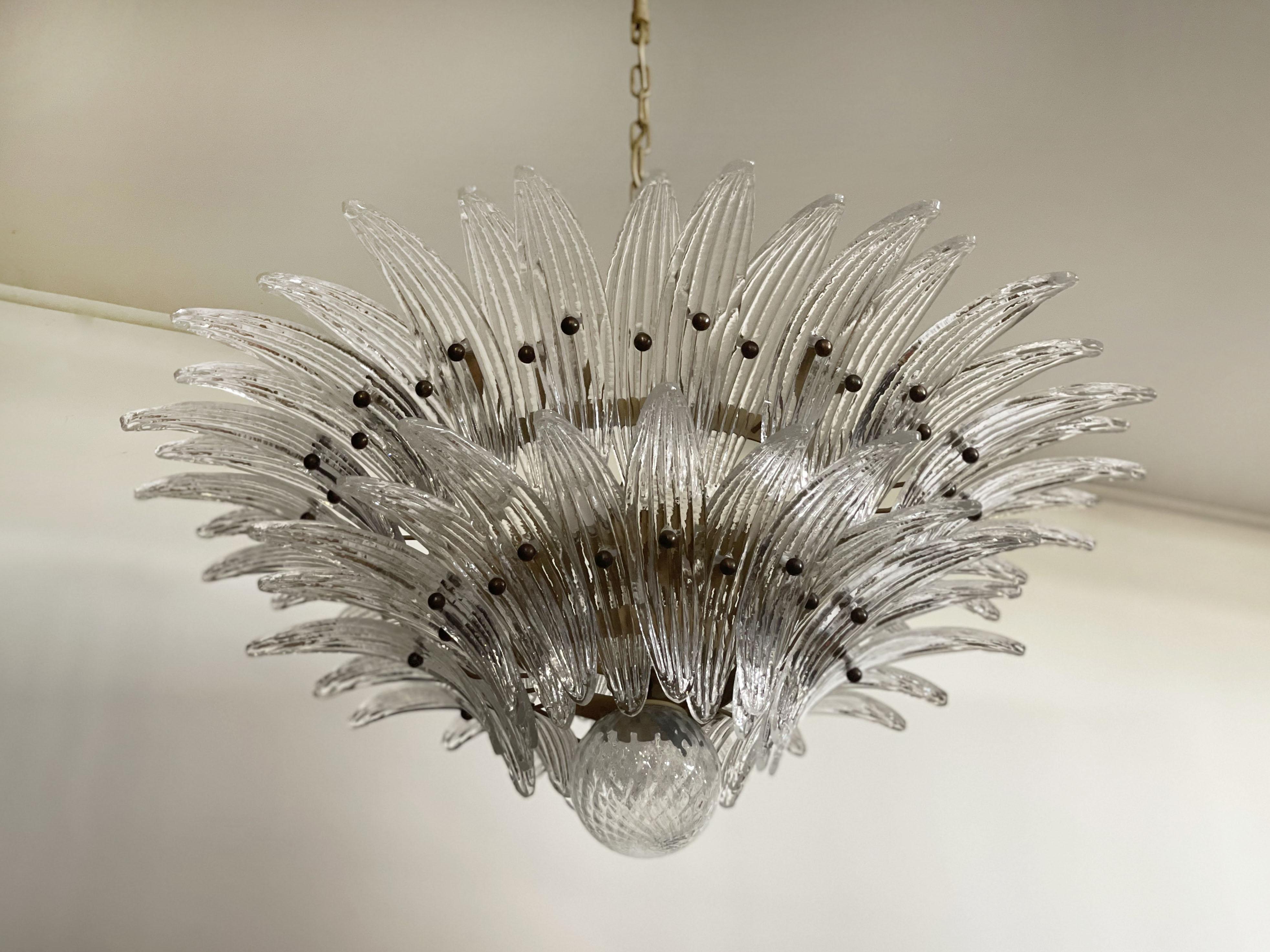 Art Glass Murano Chandelier Original Palmette, Trasparent Glass