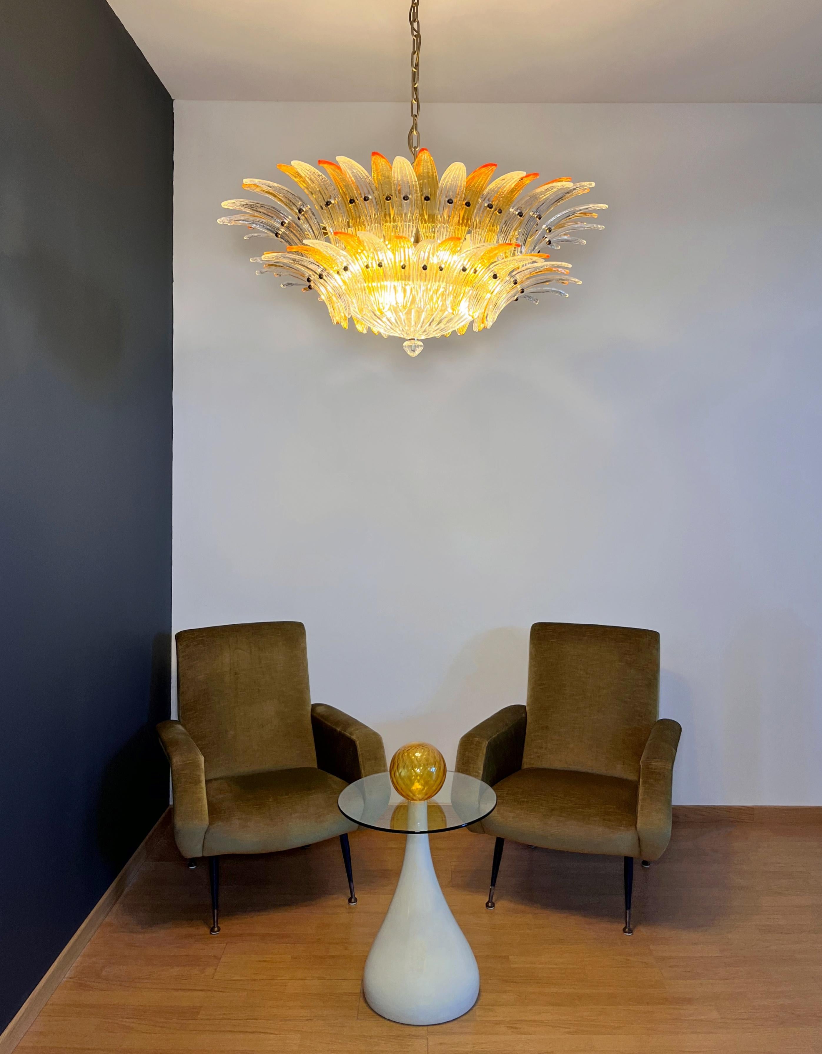 Murano Chandelier Original Palmette, two levels, 82 amber and clear glasses in vendita 4