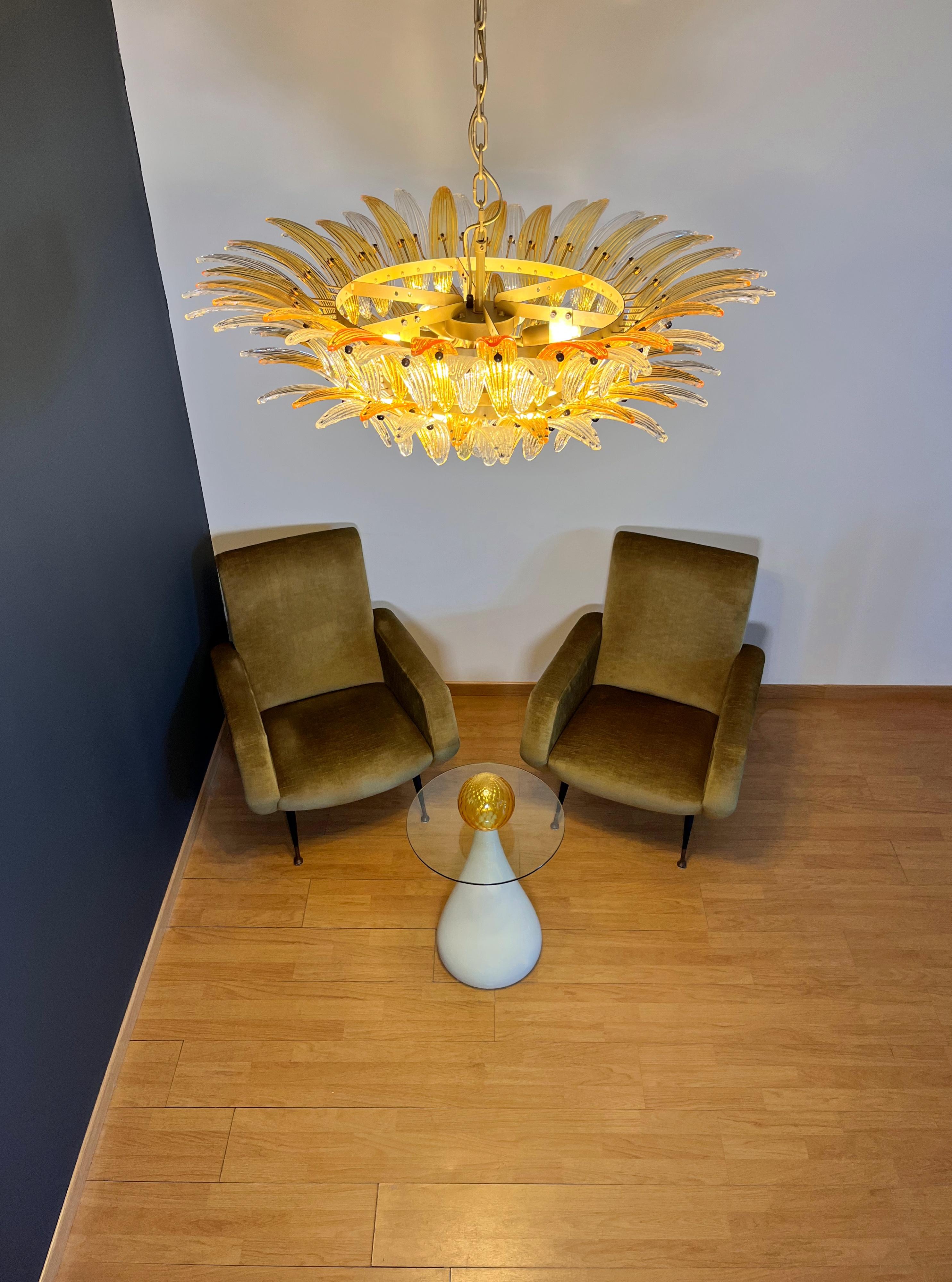 Murano Chandelier Original Palmette, two levels, 82 amber and clear glasses in vendita 6