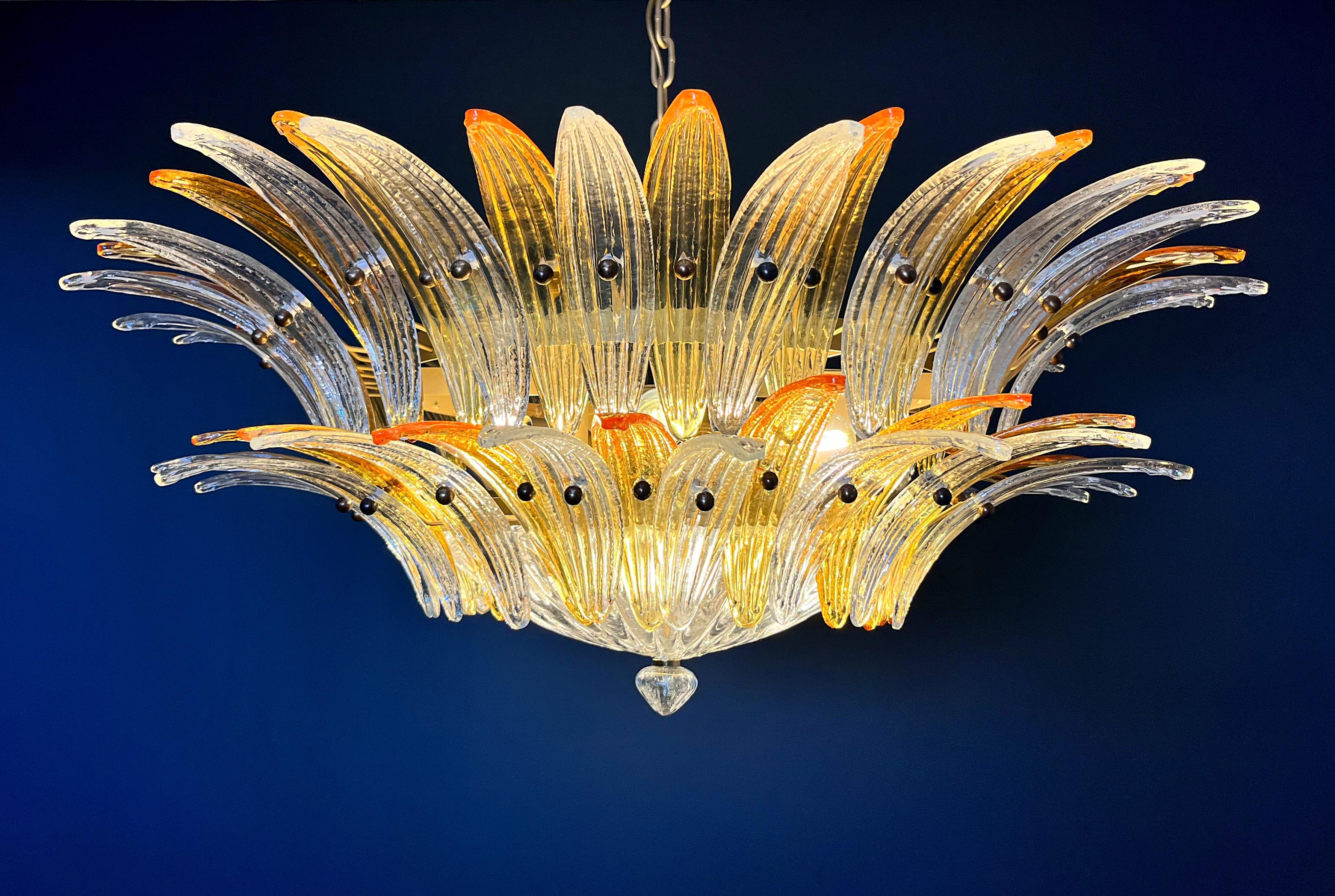 Murano Chandelier Original Palmette, two levels, 82 amber and clear glasses in vendita 8