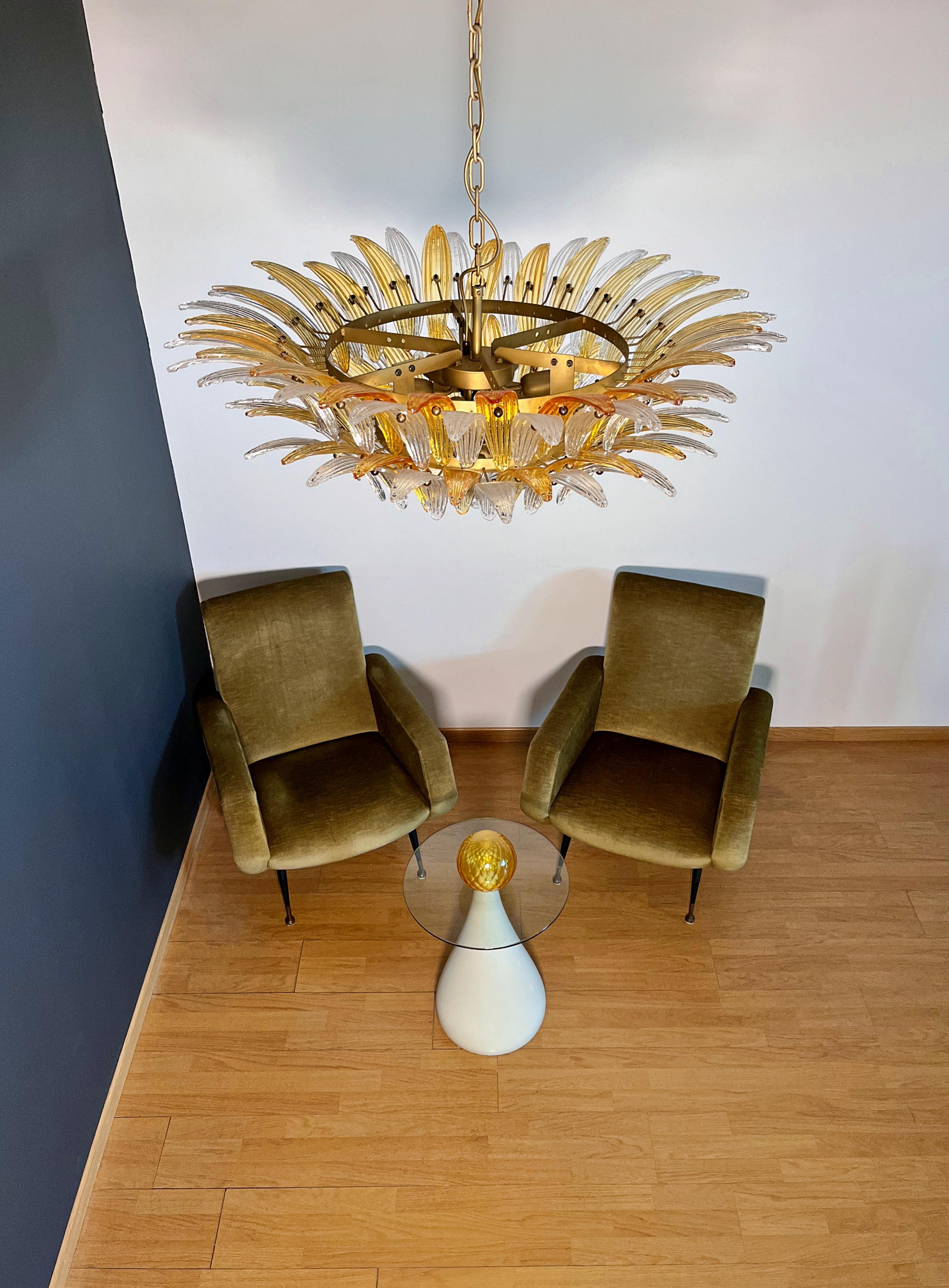 Galvanizzato Murano Chandelier Original Palmette, two levels, 82 amber and clear glasses in vendita