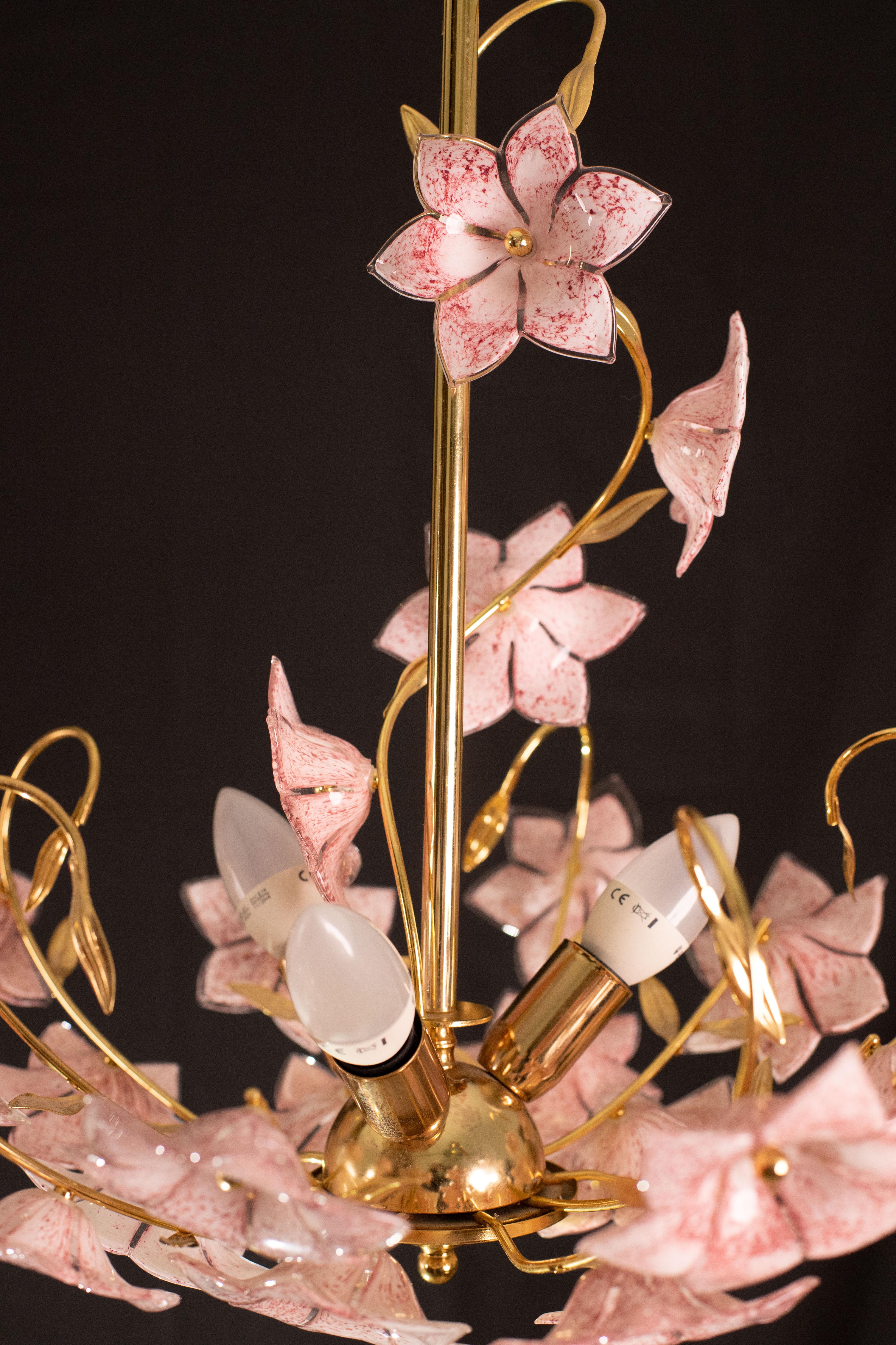 Murano Chandelier Pink Flowers, 1970 For Sale 5