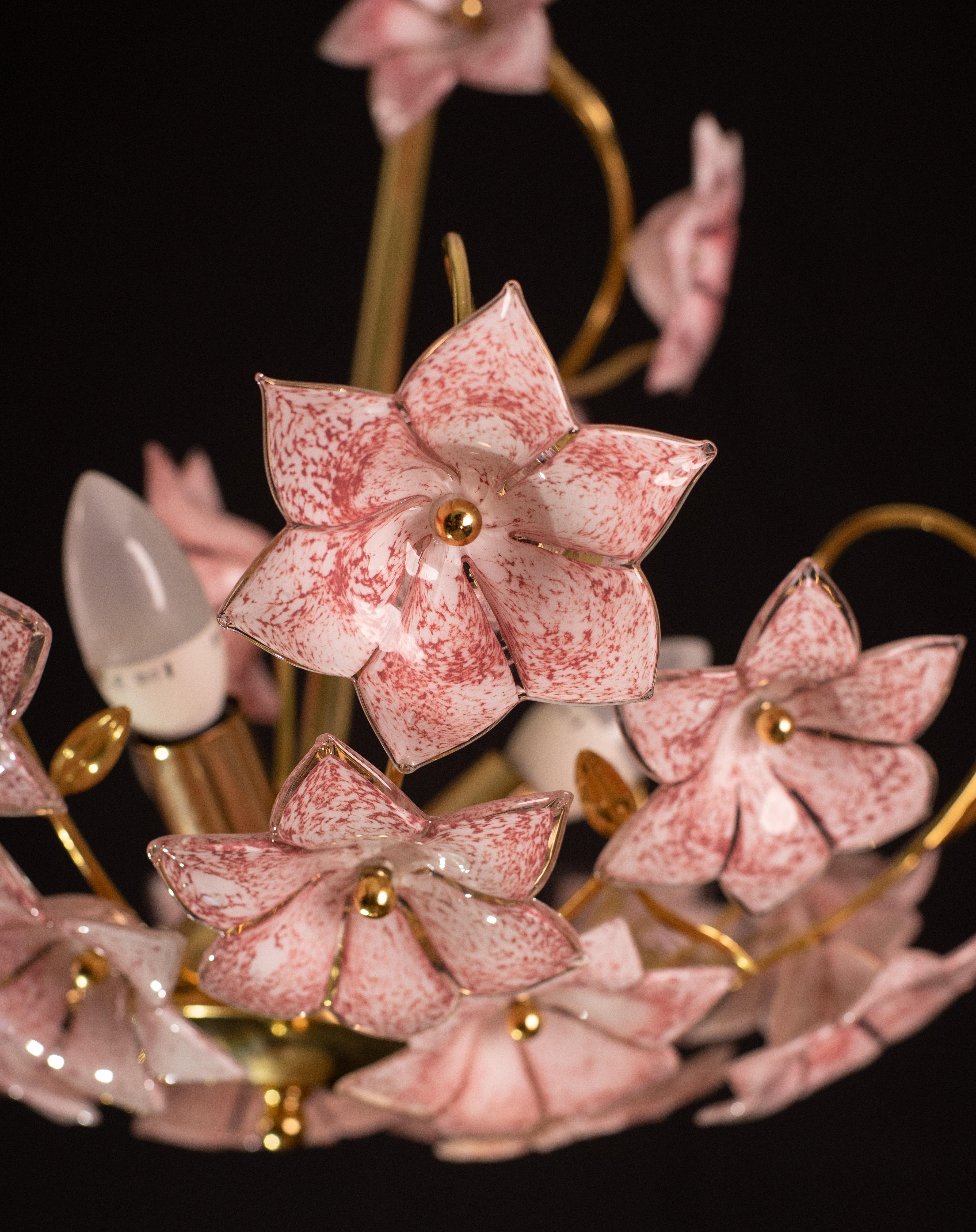 Murano Chandelier Pink Flowers, 1970 For Sale 6