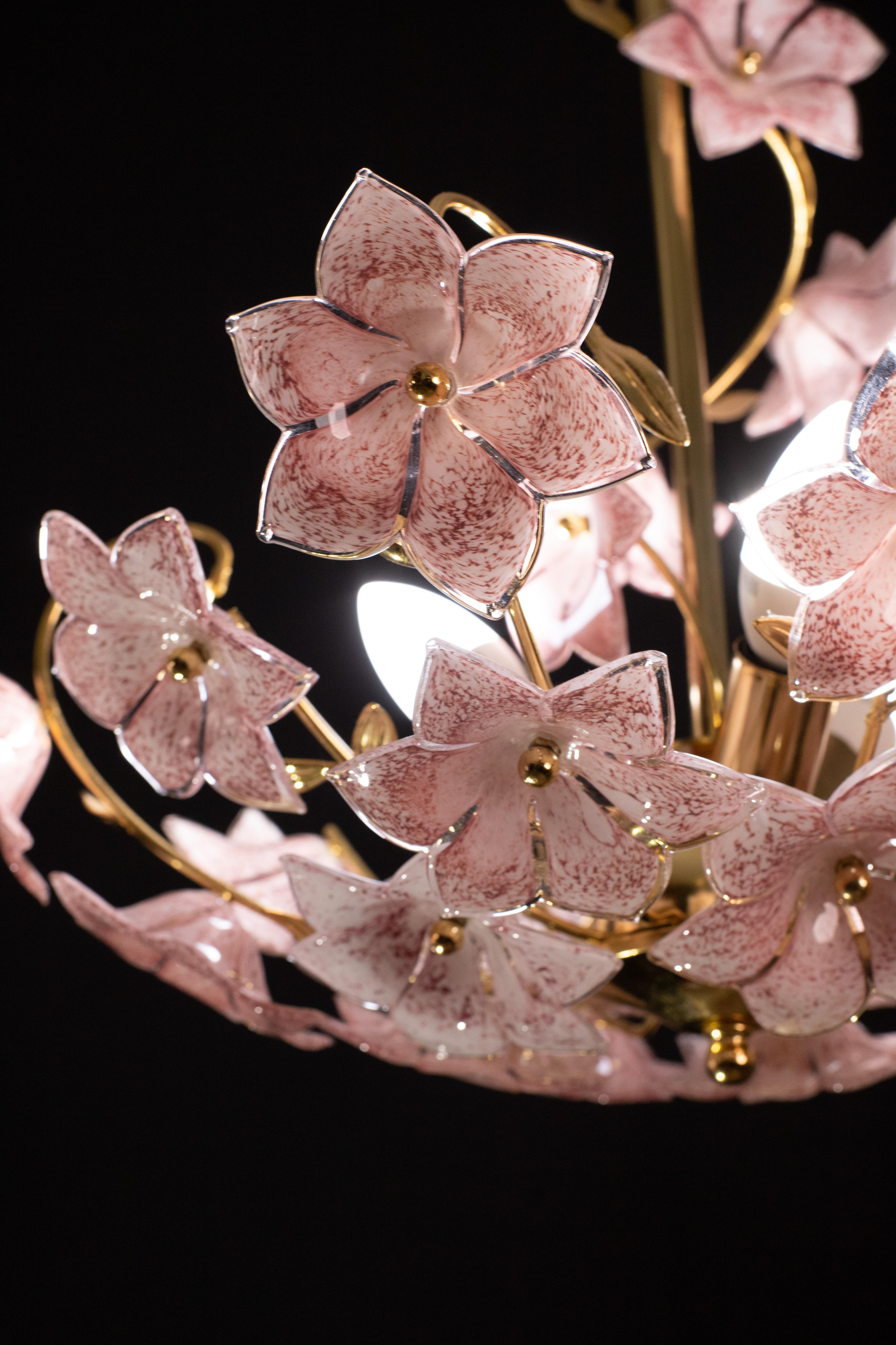 Late 20th Century Murano Chandelier Pink Flowers, 1970 For Sale
