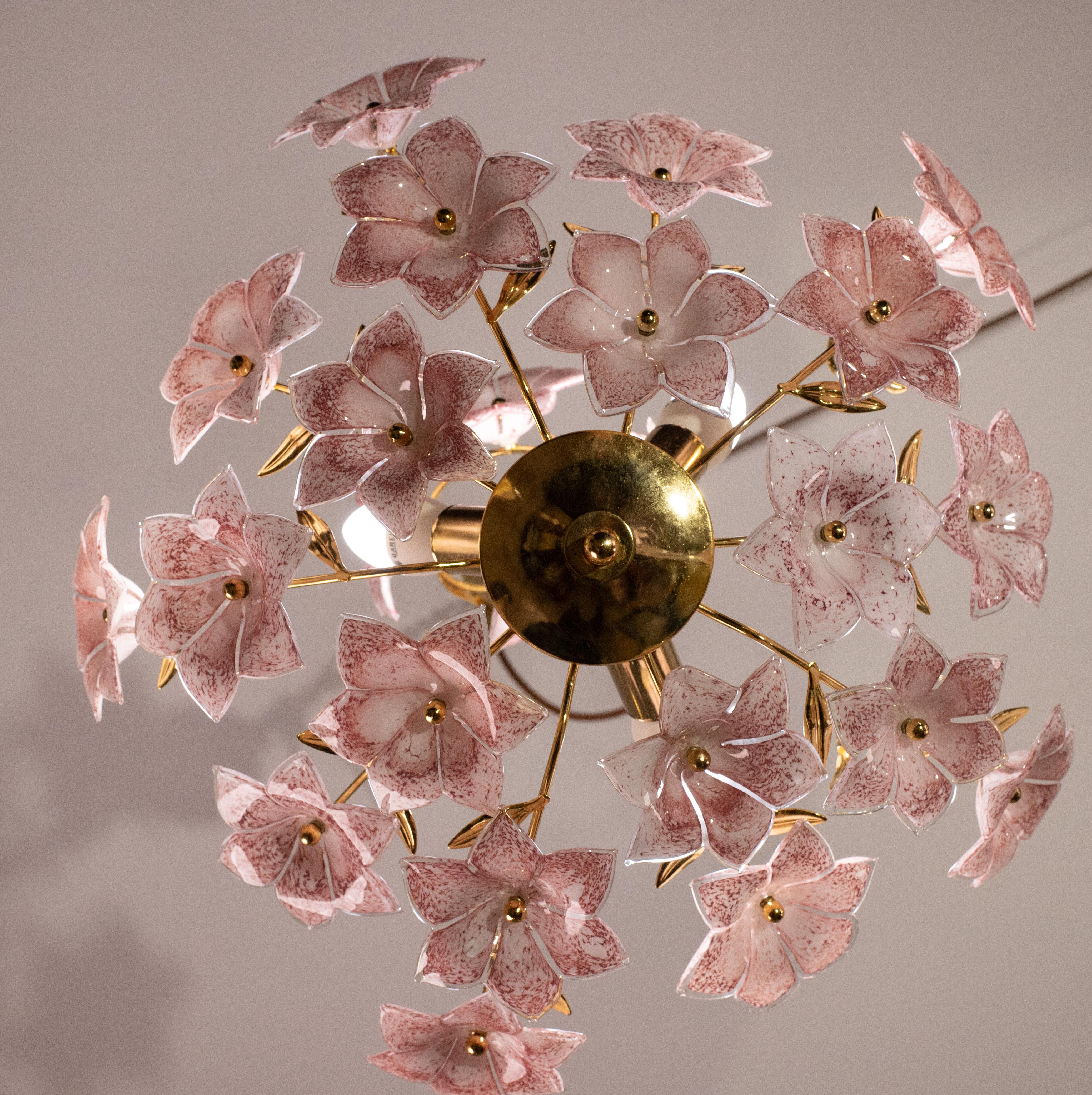 Murano Chandelier Pink Flowers, 1970 For Sale 1