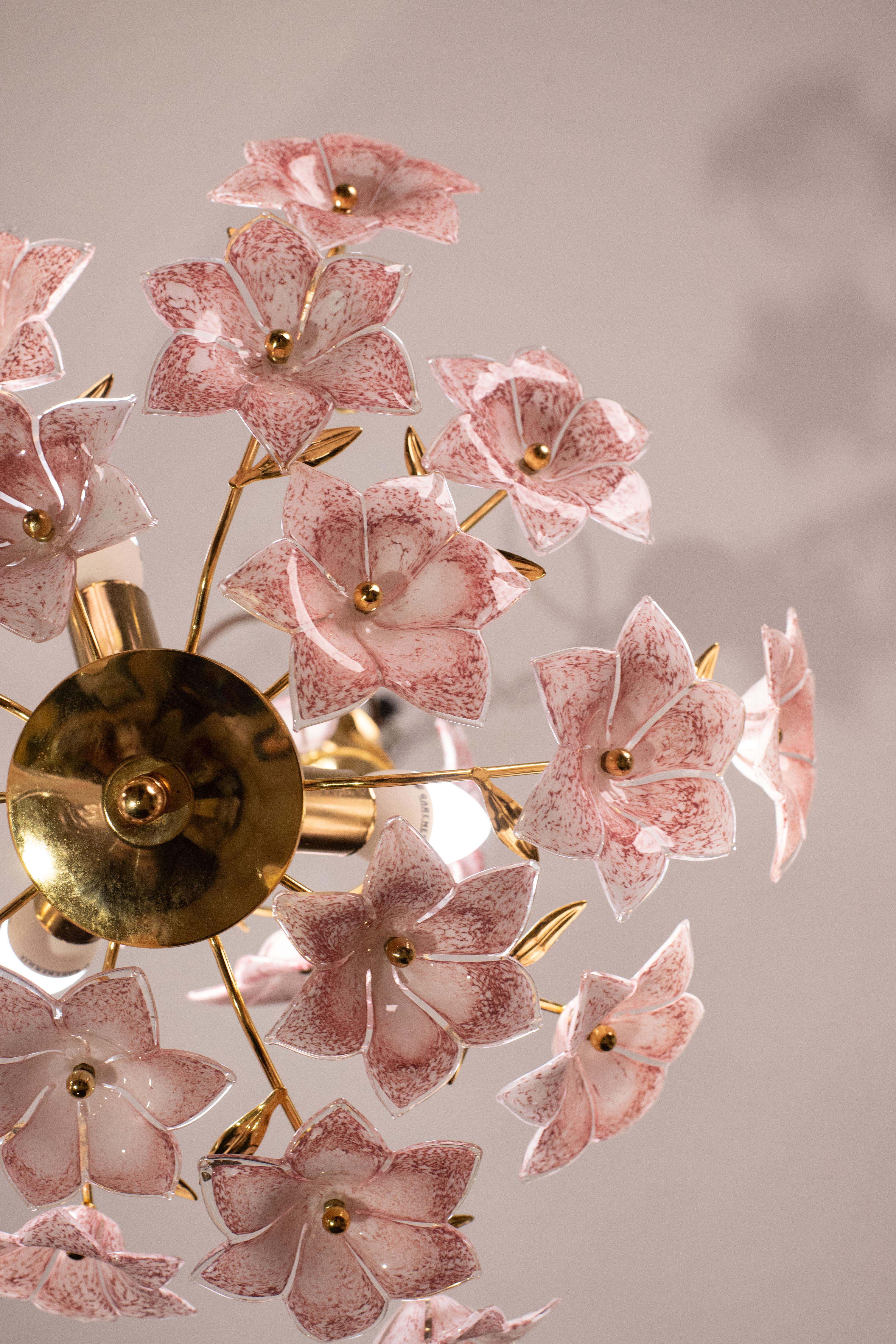 Murano Chandelier Pink Flowers, 1970 For Sale 2