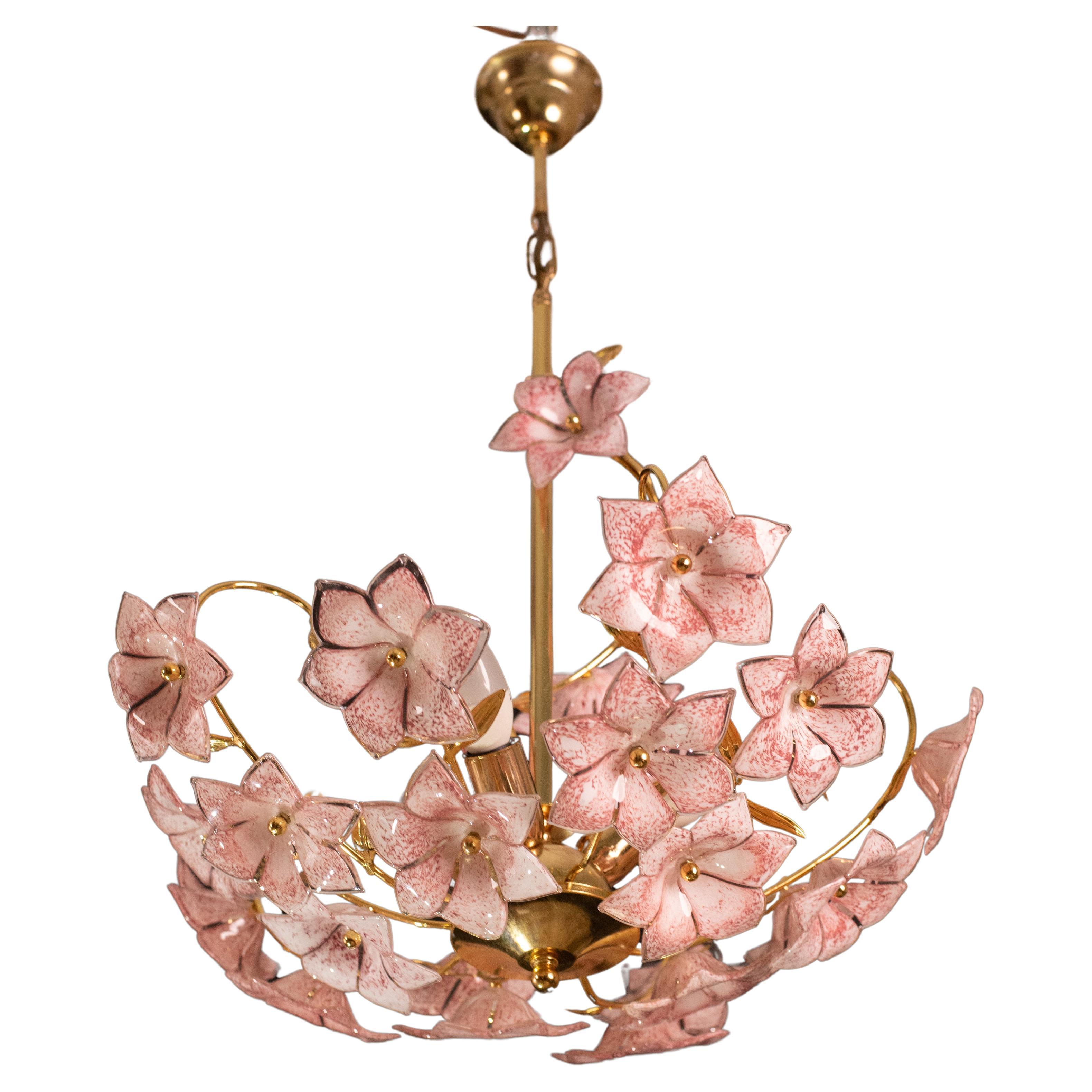 Murano Chandelier Pink Flowers, 1970 For Sale